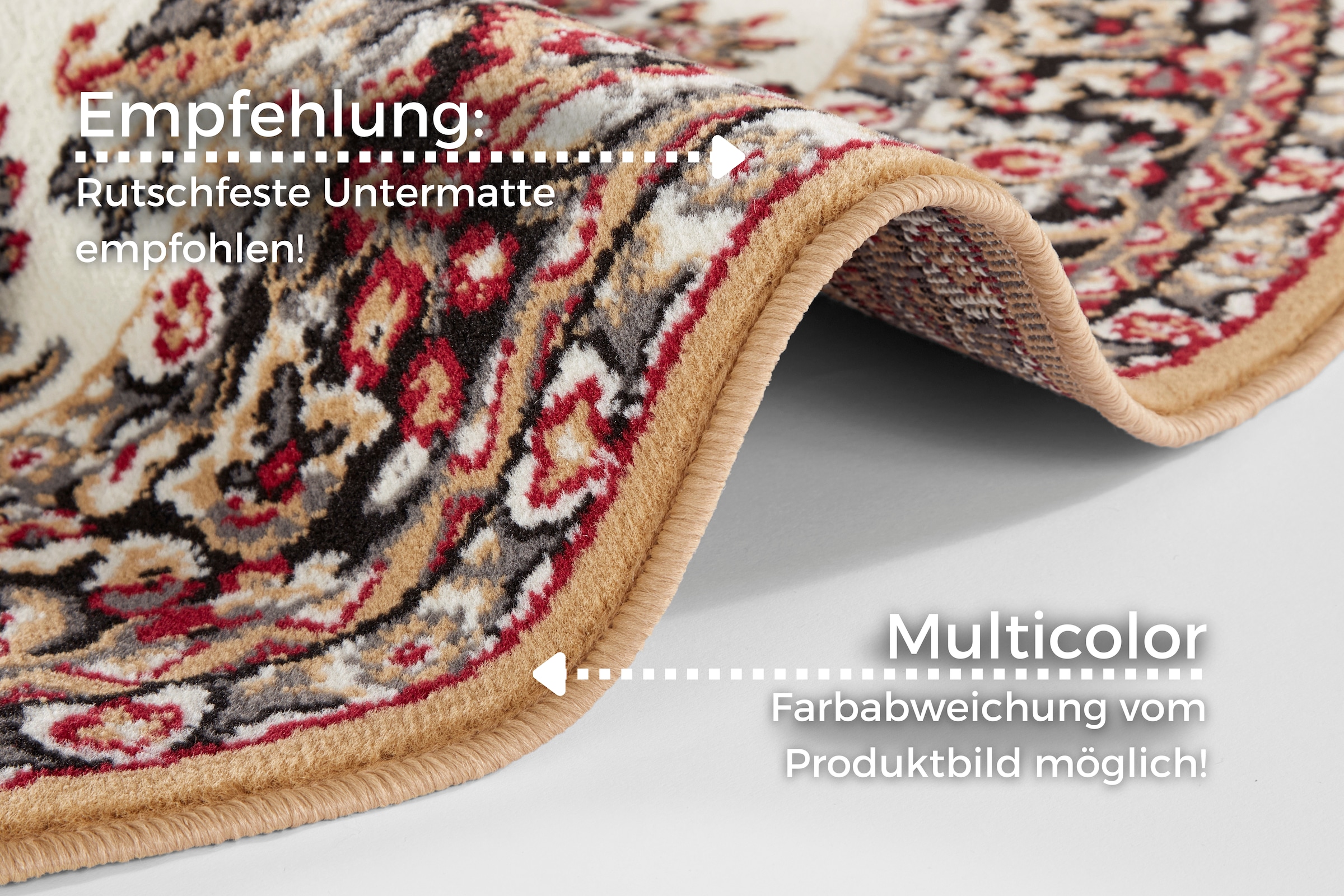 my home Teppich »Halton«, rund, 8 mm Höhe, Kurzflor, Orient Optik, mit Bordüre, robust, pflegeleicht, gekettelt
