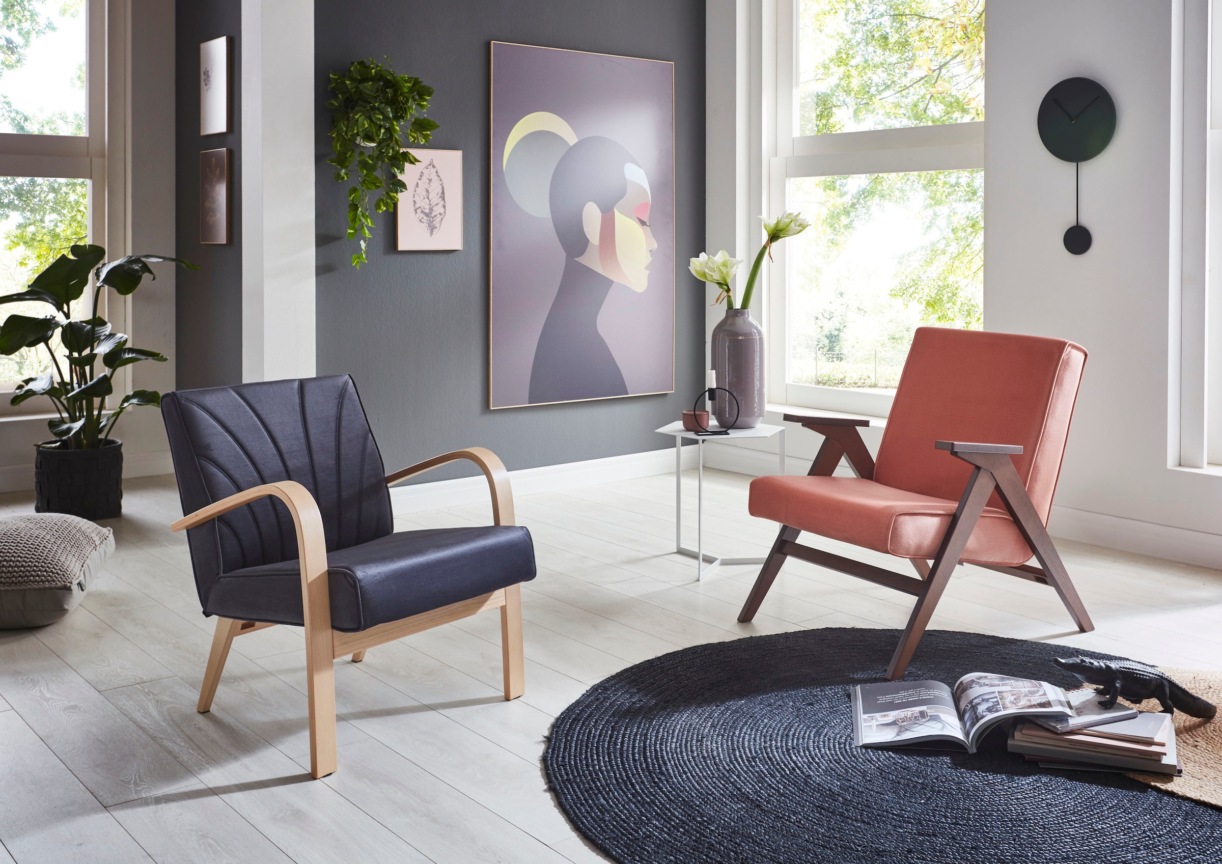 ATLANTIC home collection Loungesessel in auf Retro Samtvelours, Naturholz-Furnier bestellen -Sessel Raten »Vinny«