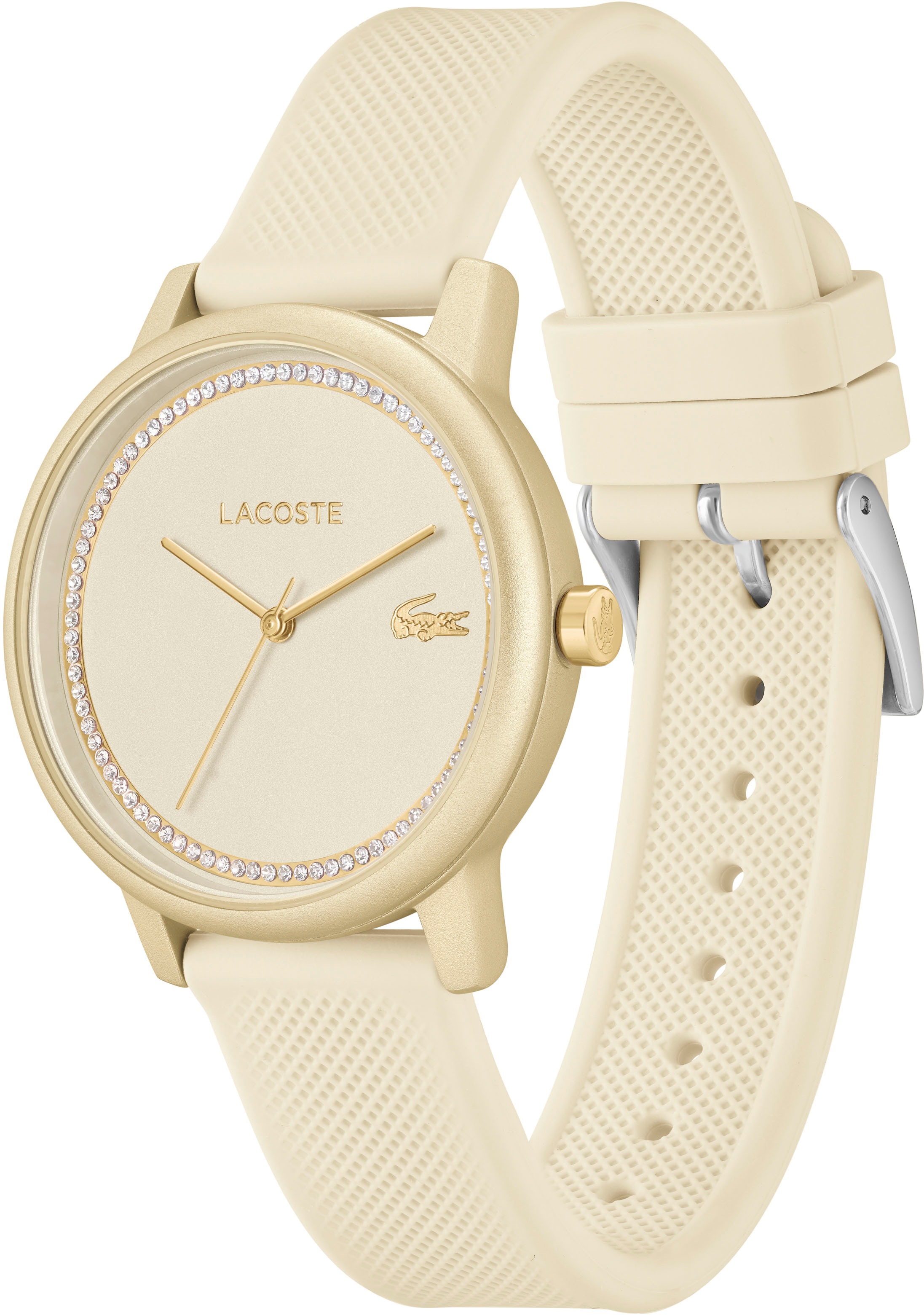 Lacoste Quarzuhr »LACOSTE.12.12 GO«, Armbanduhr, Damenuhr, analog, Glaskristalle, Silikonarmband