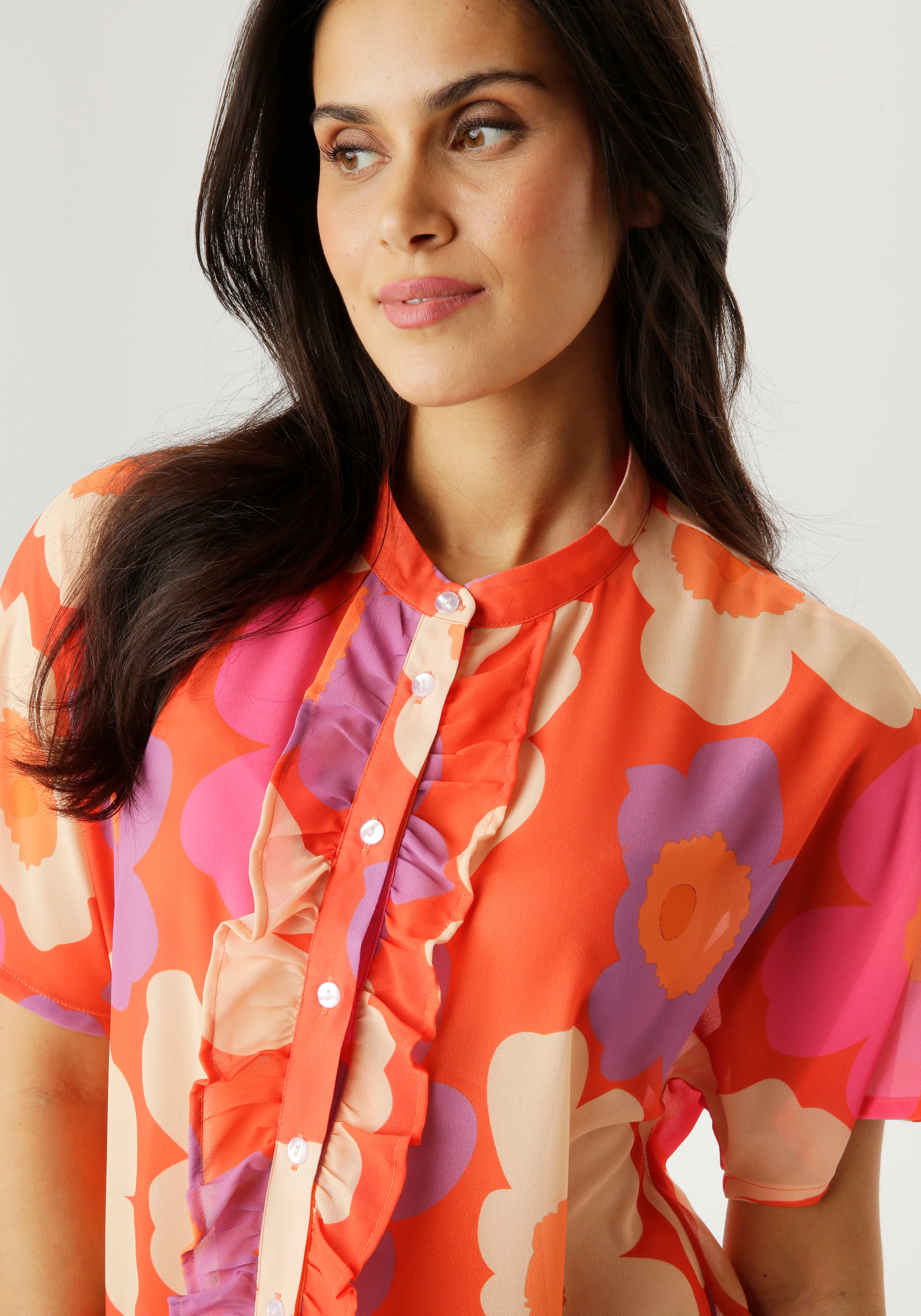 Aniston SELECTED Chiffonbluse kleiner Stehkragen und längs verlaufende Volants - NEUE KOLLEKTION