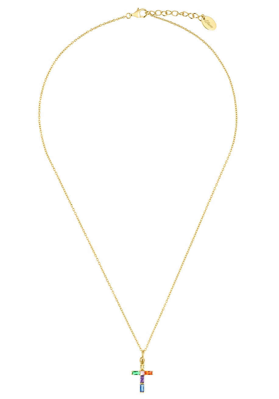 s.Oliver Kette mit Anhänger »Halskette Kreuz Regenbogen bunt, 2035509«, mit Zirkonia (synth.)