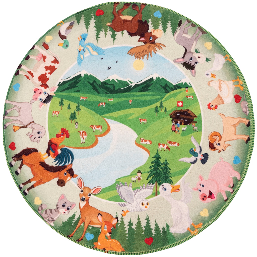 Obsession Kinderteppich »My Juno 476«, rund, 10 mm Höhe, Spielteppich, Motiv Tiere, Kinderzimmer