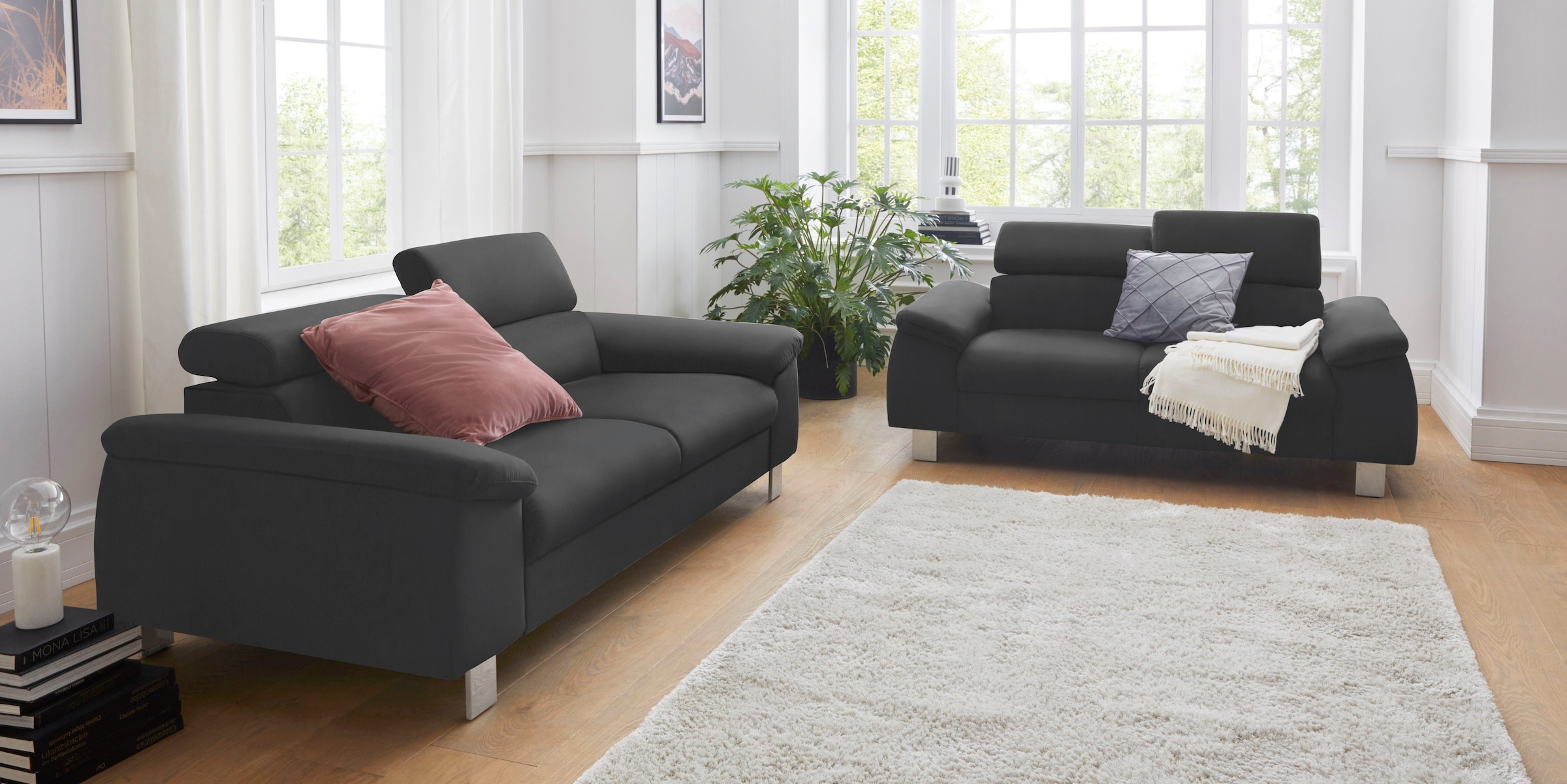 COTTA Polstergarnitur »Komaris«, (Set), Set bestehend aus: 2-Sitzer mit Kopfteilverstellung & Hocker