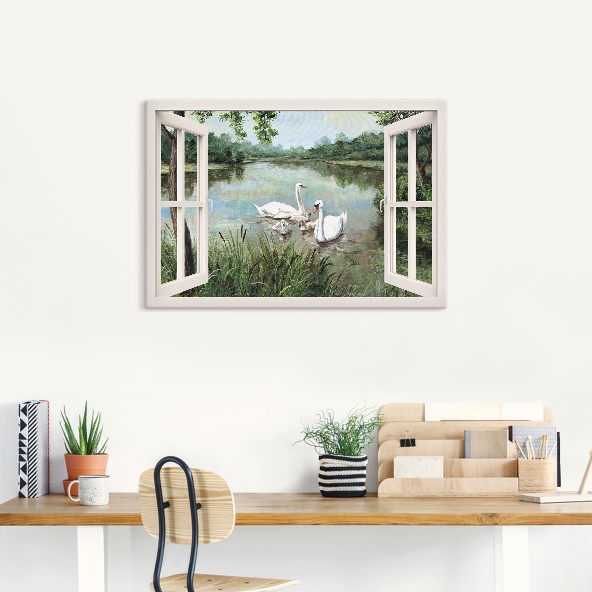Artland Wandbild »Fensterblick - Schwäne« Vögel 1 Stk. tlg. als Alubild, Ou günstig online kaufen