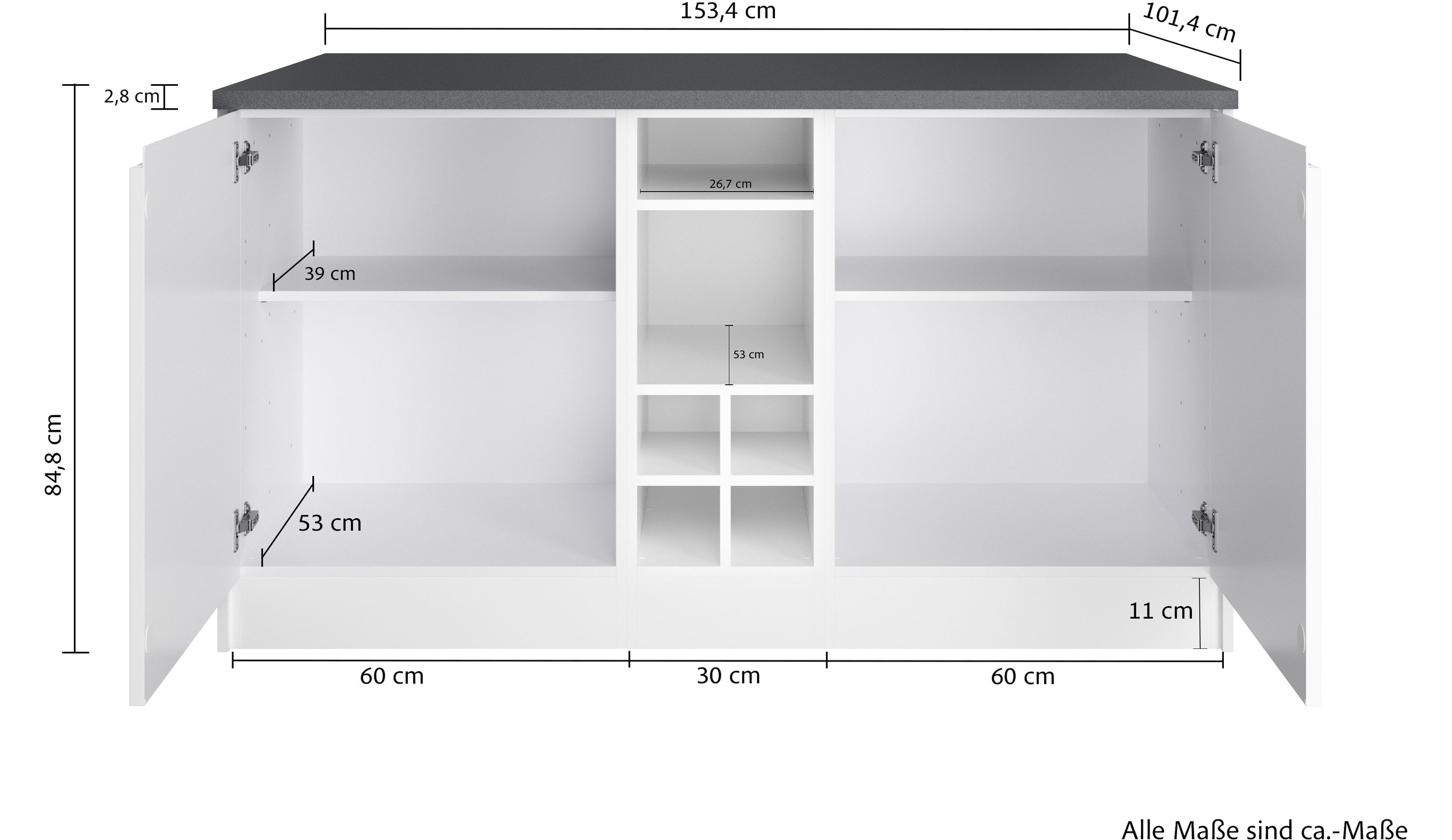 KOCHSTATION Kücheninsel »KS-Virginia«, Breite 153 cm, MDF-Fronten, Flaschenregal