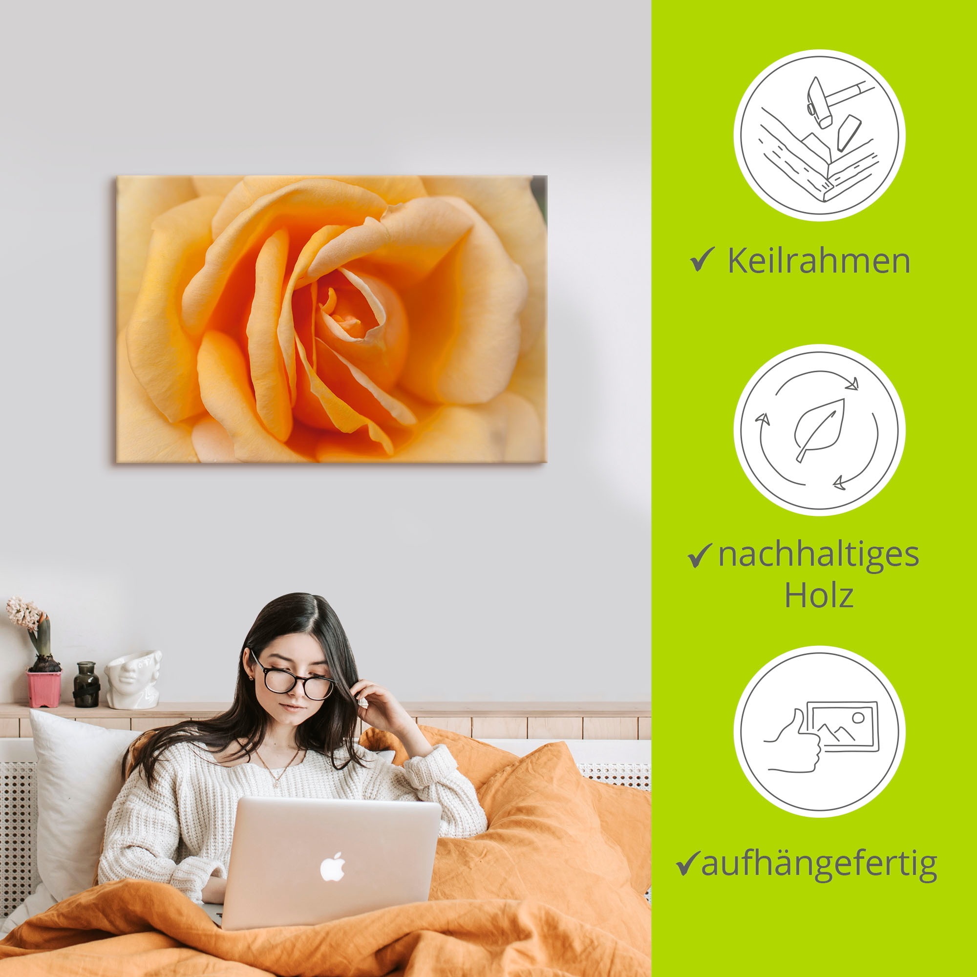Artland Wandbild »Zarte Rose in Orange«, Blumenbilder, (1 St.), als Leinwandbild, Poster in verschied. Größen