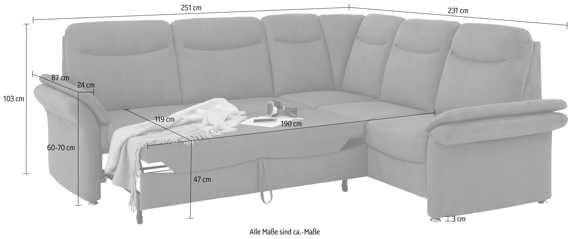 Home affaire Ecksofa »Tahoma L-Form«, mit Armlehnfunktion, wahlweise Bettfunktion, Schublade, Relaxfunktion