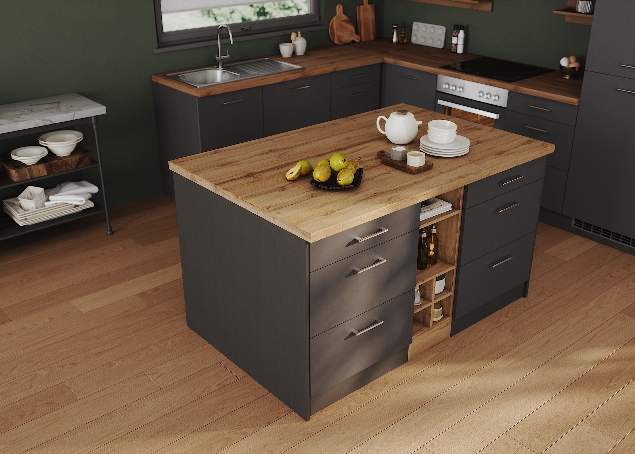 KOCHSTATION Kücheninsel »KS-Milan«, Stellmaß 153/100 cm, viel Stauraum, Lebensmittelpunkt: Küche