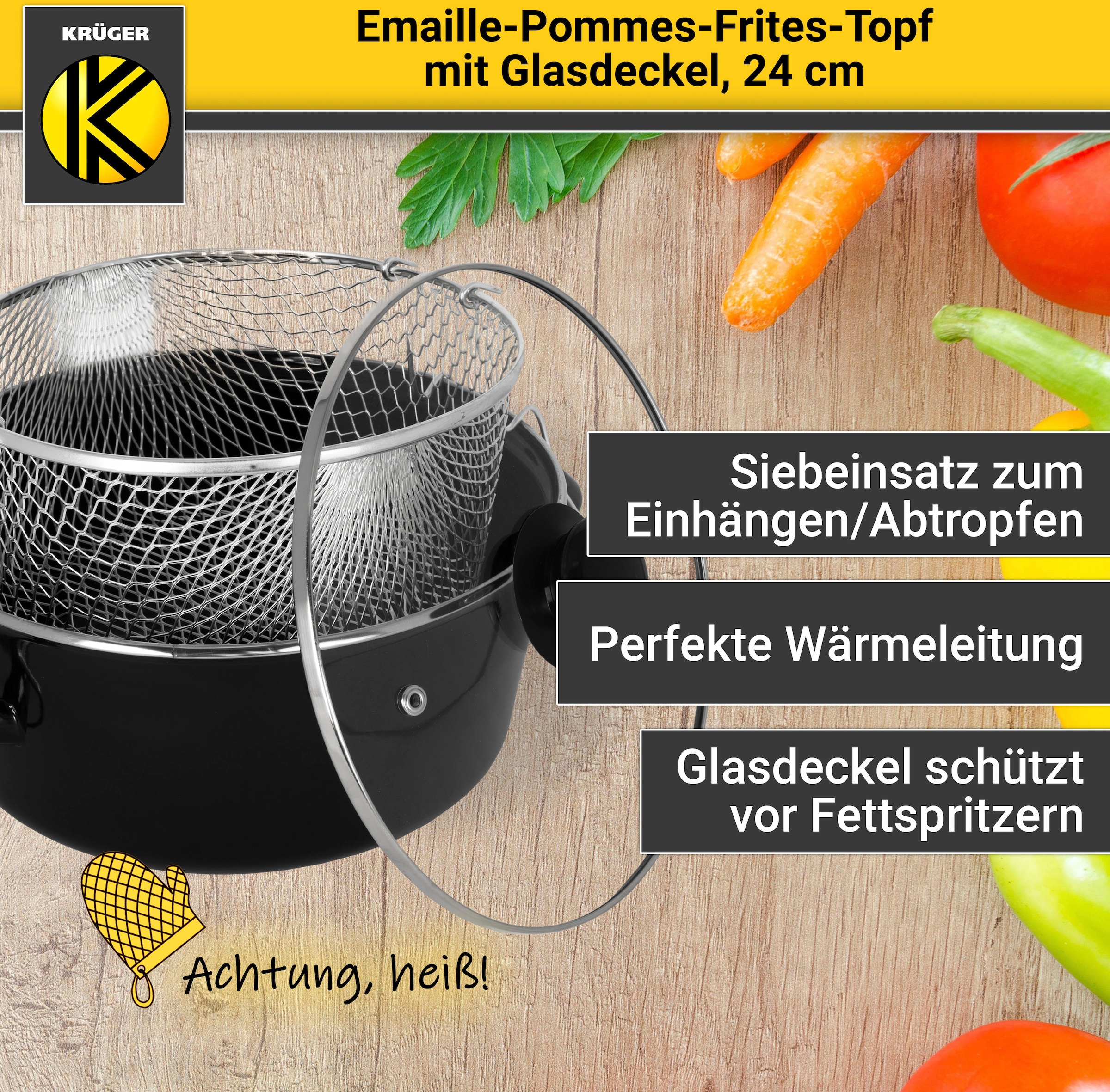 Krüger Frittiertopf, Emaille, mit Deckel, Ø 24 cm, Induktion auf Raten  bestellen | Fleischtöpfe