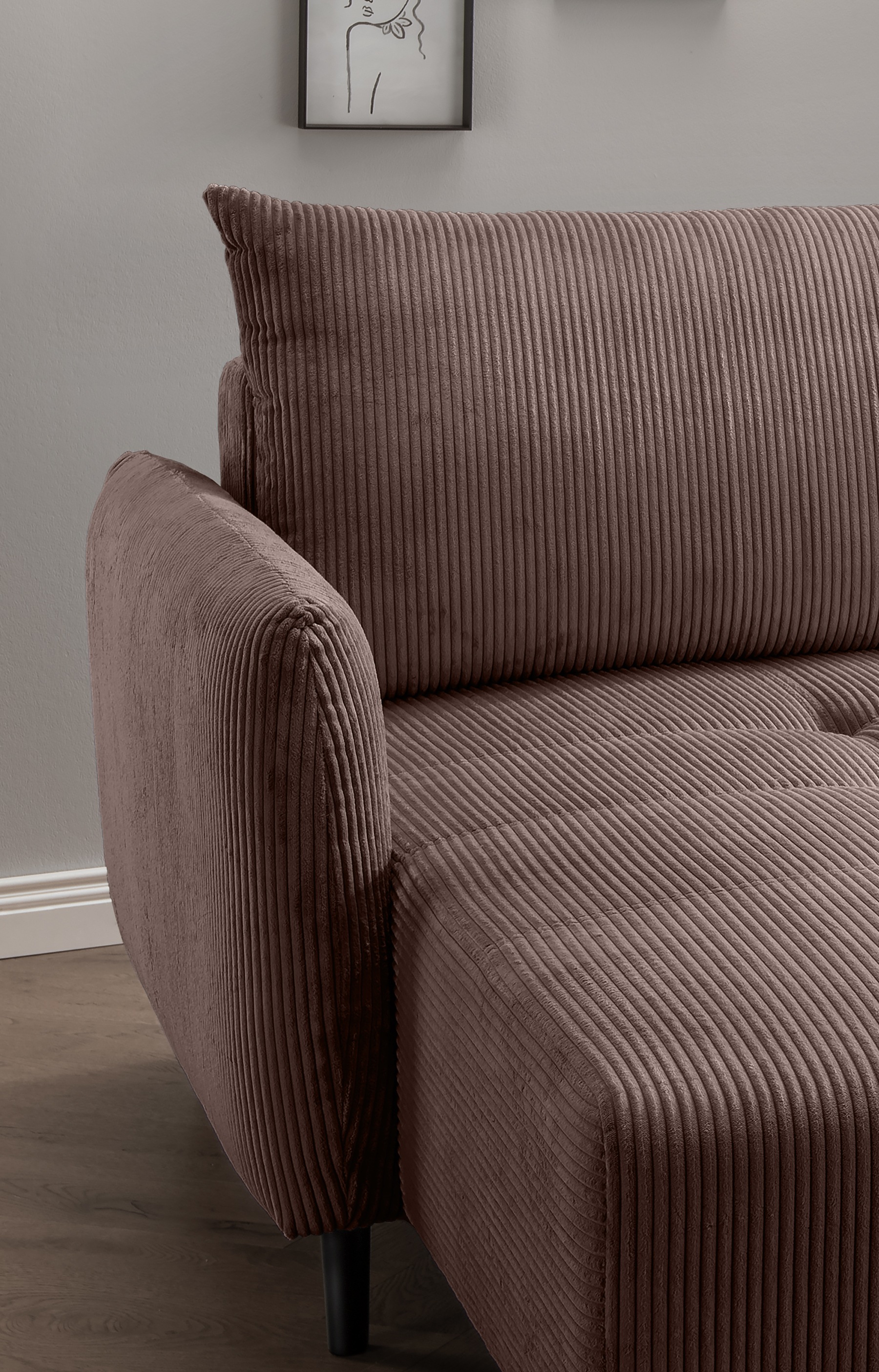 INOSIGN Ecksofa »Mara, L-Form, aktueller Cord Bezug und tolle Farben, schmale Armlehnen«, whlw. mit Bettfunktion,Recamiere links/rechts montierbar, Breite 238cm
