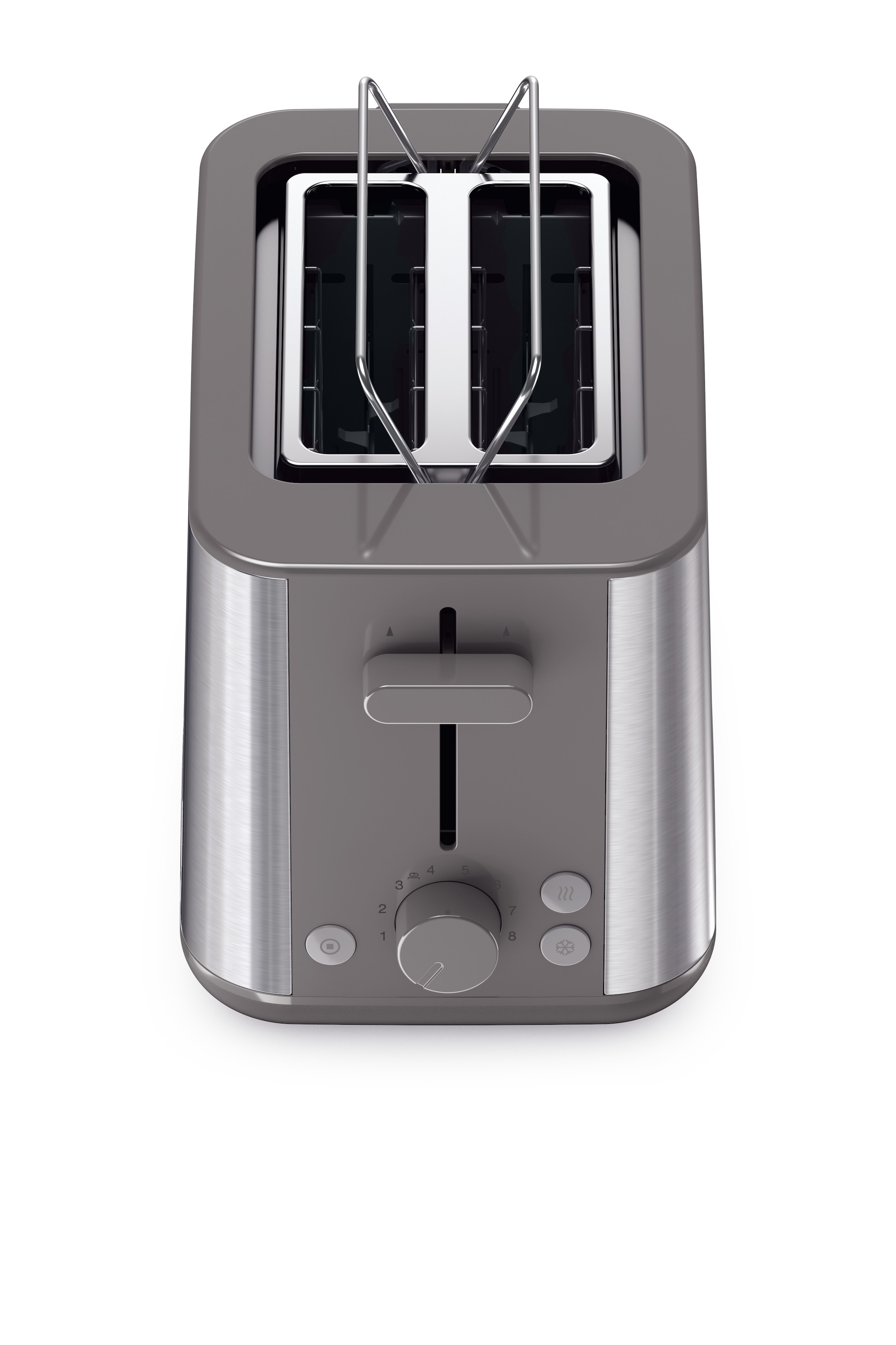 Braun Toaster »PurShine HT 1510 GY - 2 Schlitze, 8 Stufen, Auftau- Aufwärmfunktion«, 900 W, 900 W, Edelstahl, Automatische Abschaltung, Brötchenaufsatz