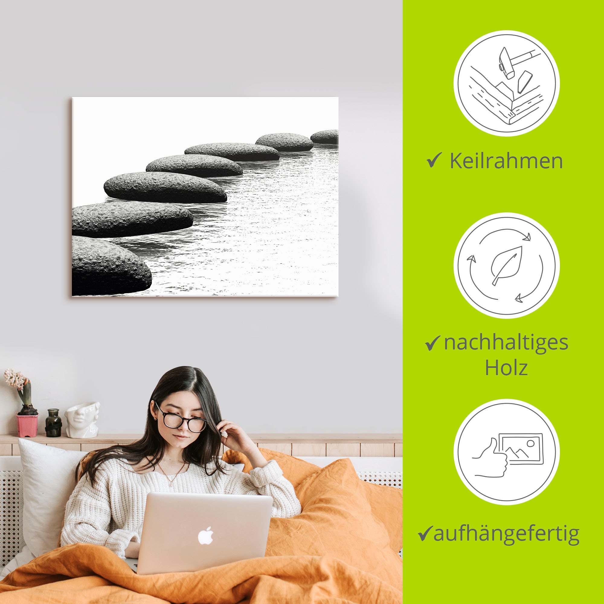 Artland Wandbild »Ein Kiesel auf einem Hintergrund«, Gewässer, (1 St.), als Alubild, Outdoorbild, Leinwandbild, Wandaufkleber, versch. Größen