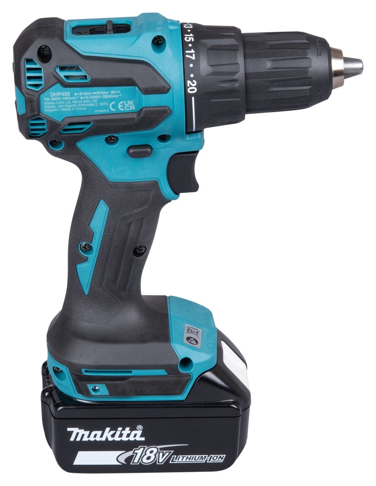 Makita Akku-Schlagbohrschrauber »DHP490RFX3, 18V, Inkl. 2x 3Ah Akku und Ladegerät« max. 65 Nm, 0-1.900 min- ¹,  kraftvoller, bürstenloser, einsetzbar zum Schrauben und Bohren