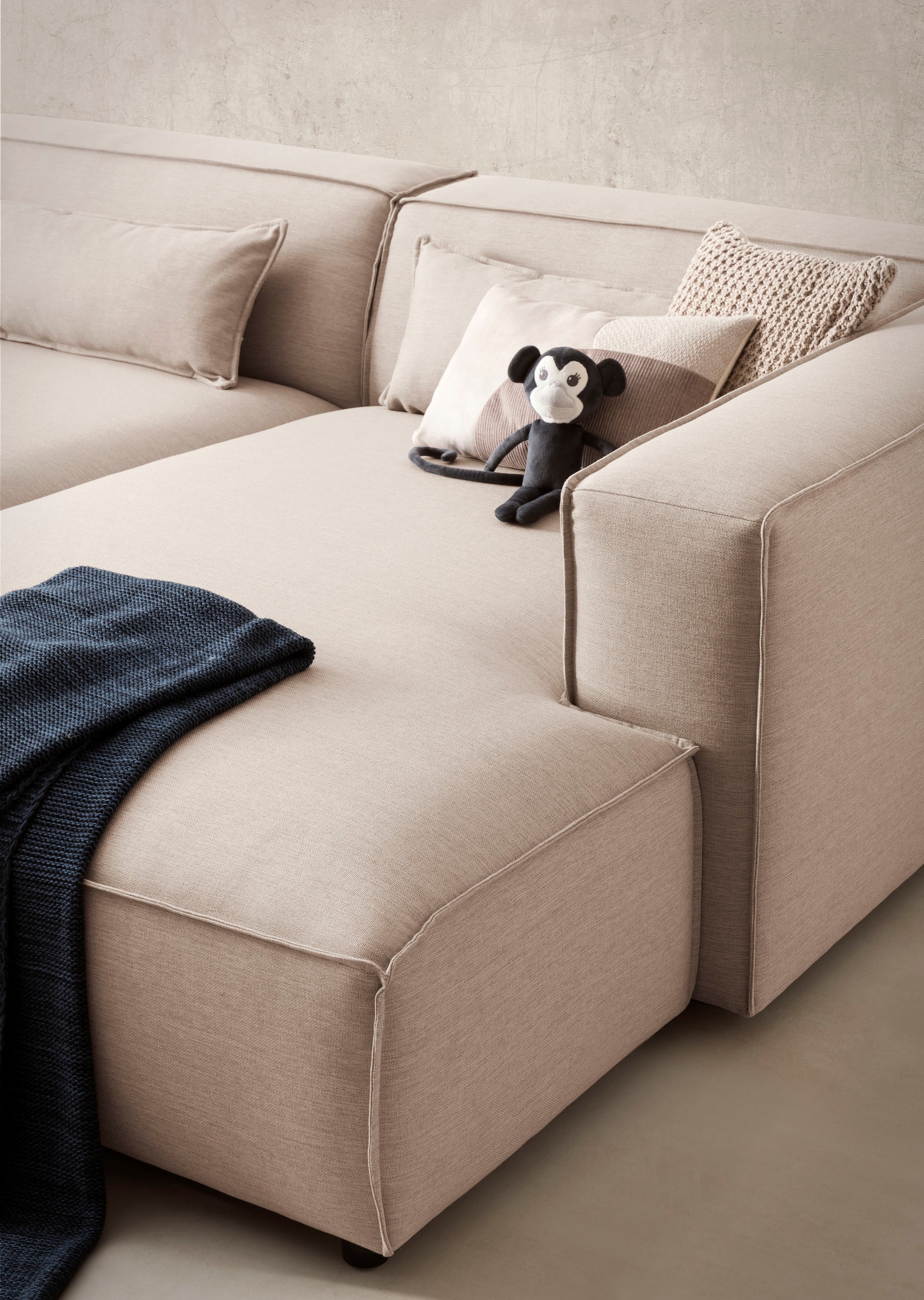 LeGer Home by Lena Gercke Polsterecke »PIARA XXL, L-Form mit Schlaffunktion, Big-Sofa in Cord o. Leinenoptik«, Hocker stellbar zum Schlafsofa (Krokodilverbinder), tiefe Sitzfläche