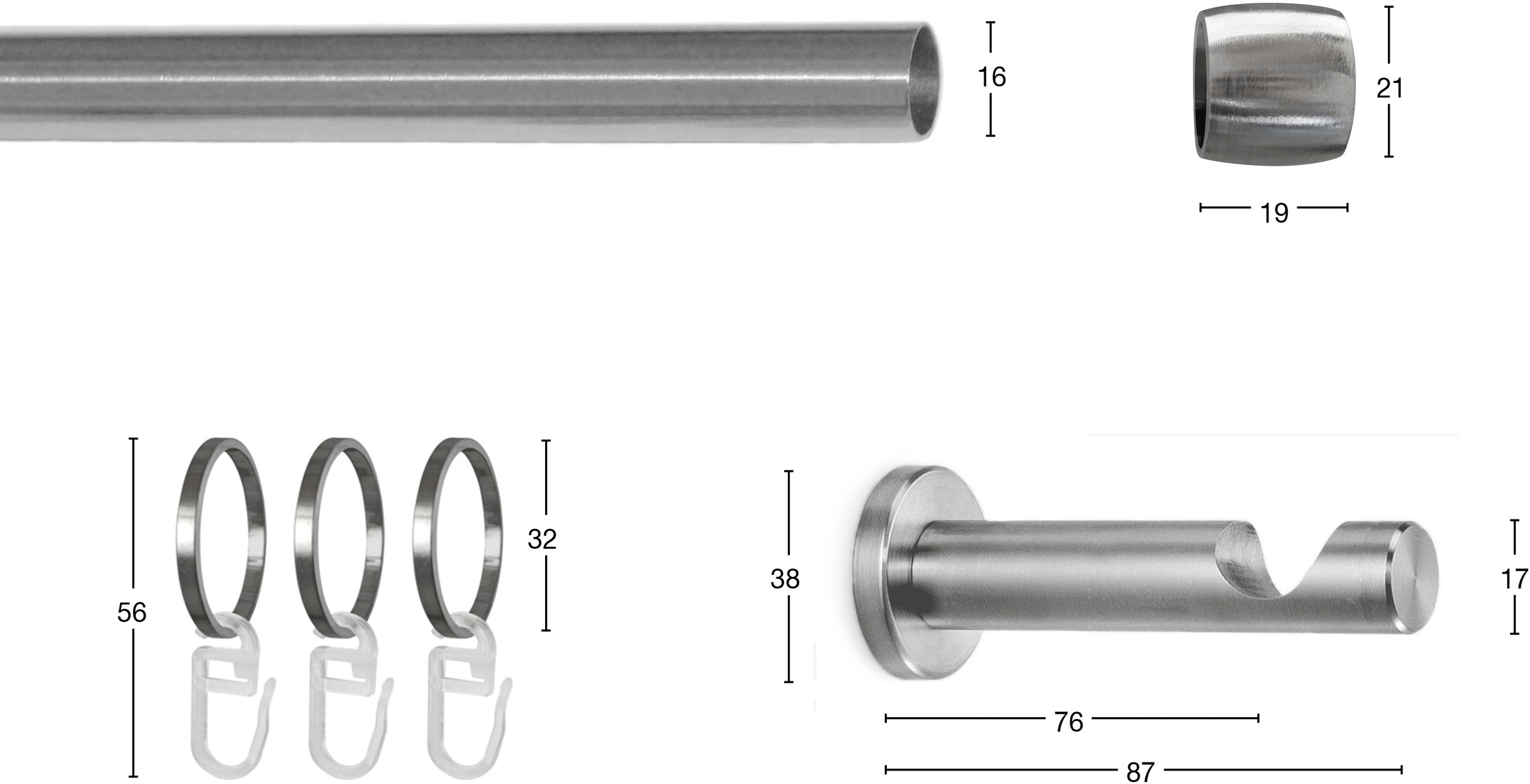 GARESA Gardinenstange »KAPPE«, 1 läufig-läufig, Wunschmaßlänge, Vorhanggarnitur, verlängerbar, Kappe, edelstahl optik, mit Ringe
