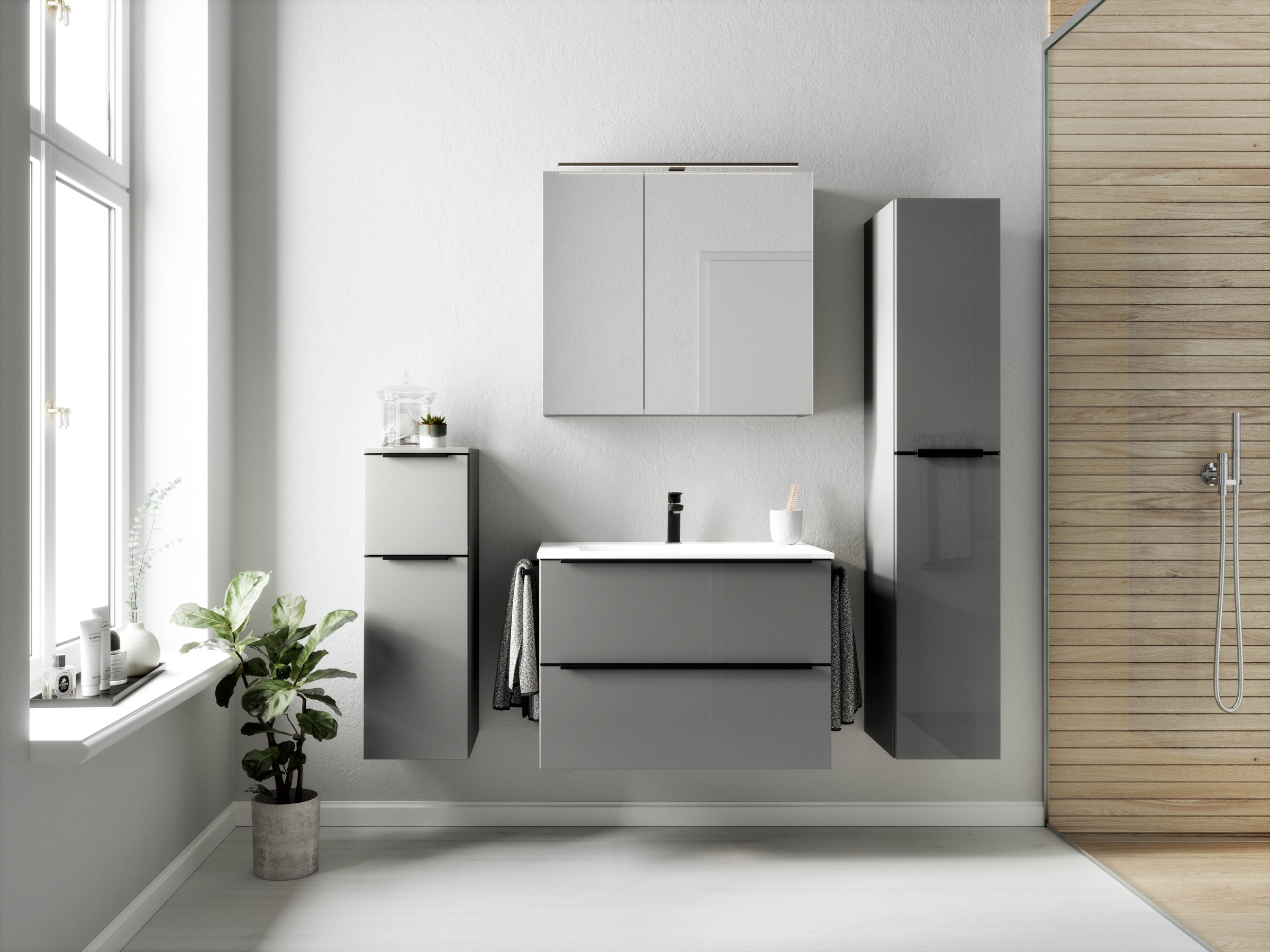 nobilia® Badmöbel-Set »Levere« vormontiert, mit Soft-Close, 4 Stk. tlg. günstig online kaufen