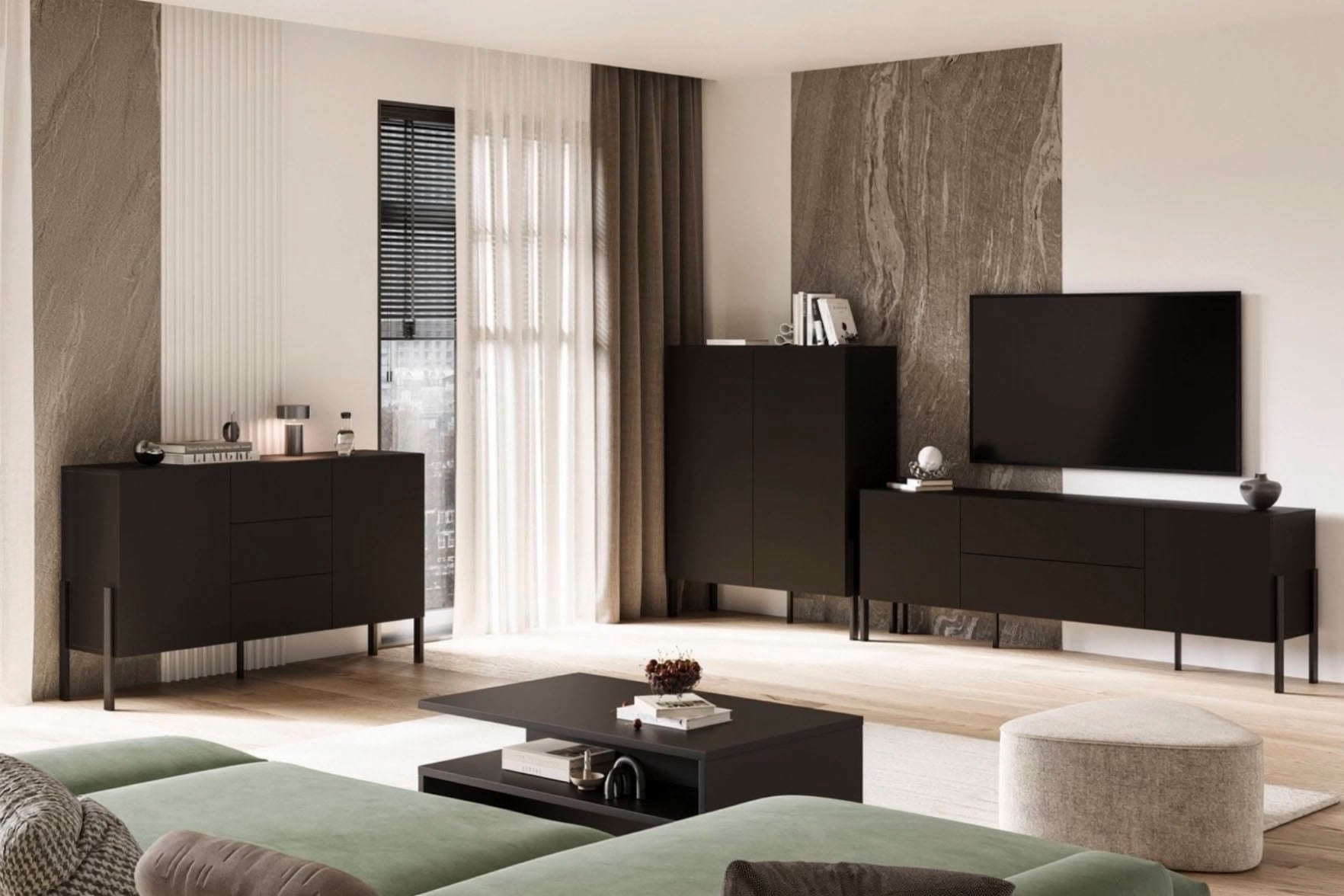 OTTO home Sideboard »Jukon, Breite 150 bzw.180 cm, moderne grifflose Kommode« Schubladenschrank 2 Türen/3 Schubkästen, push-to-open-Funktion