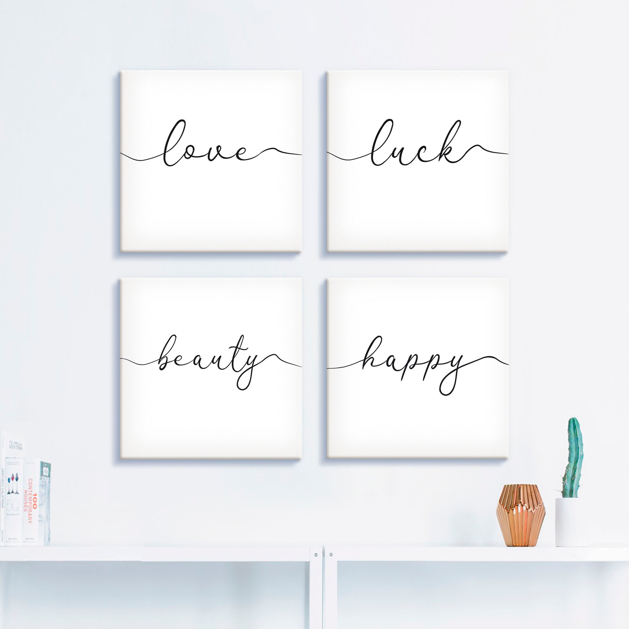 Artland Leinwandbild »Liebe Glück Schönheit Frohsinn« Sprüche & Texte 4 Stk günstig online kaufen