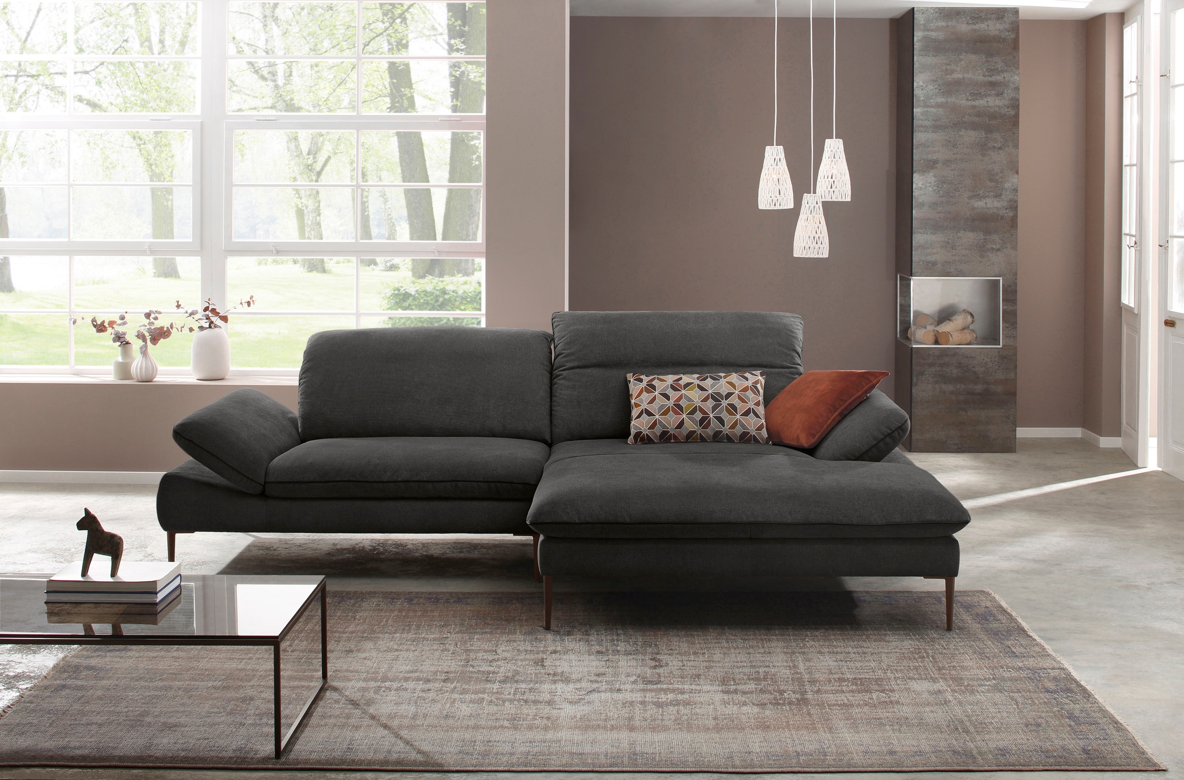 W.SCHILLIG Ecksofa »enjoy&MORE, Designsofa, elegant und bequem, L-Form«, Sitztiefenverstellung, Füße bronze pulverbeschichtet, Breite 294 cm
