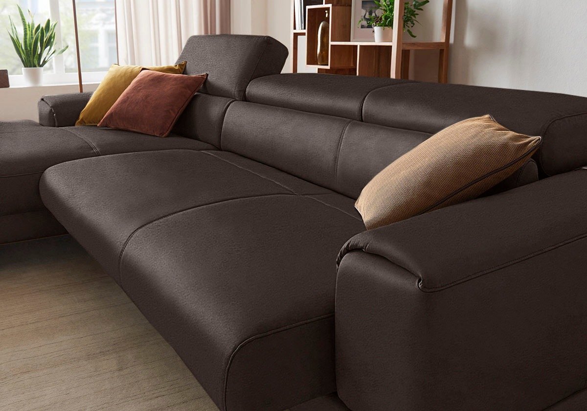 W.SCHILLIG Ecksofa »piedroo, Designsofa mit tollem Sitzkomfort, bequem und elegant, L-Form«, Kopfteilverstellung, wahlweise mit Sitztiefenverstellung, Breite 343cm