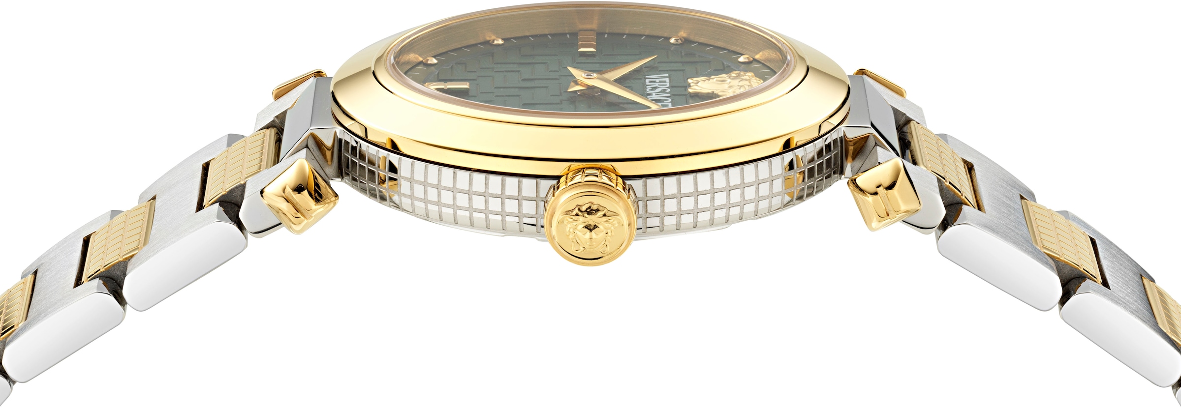 Versace Quarzuhr »VERSACE GREEK«, Armbanduhr, Damenuhr, Swiss Made, Edelstahlarmband, analog