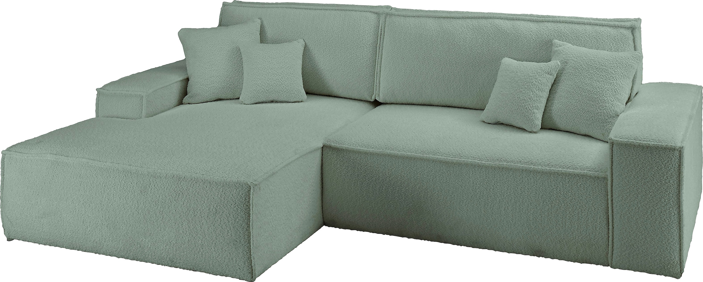 andas Ecksofa »Finnley Schlafsofa 267 cm in Bouclé, Struktur fein u. Cord, L-Form,«, Schlaffunktion m. Bettkasten (136/210 cm), Bouclé, Struktur und Cord