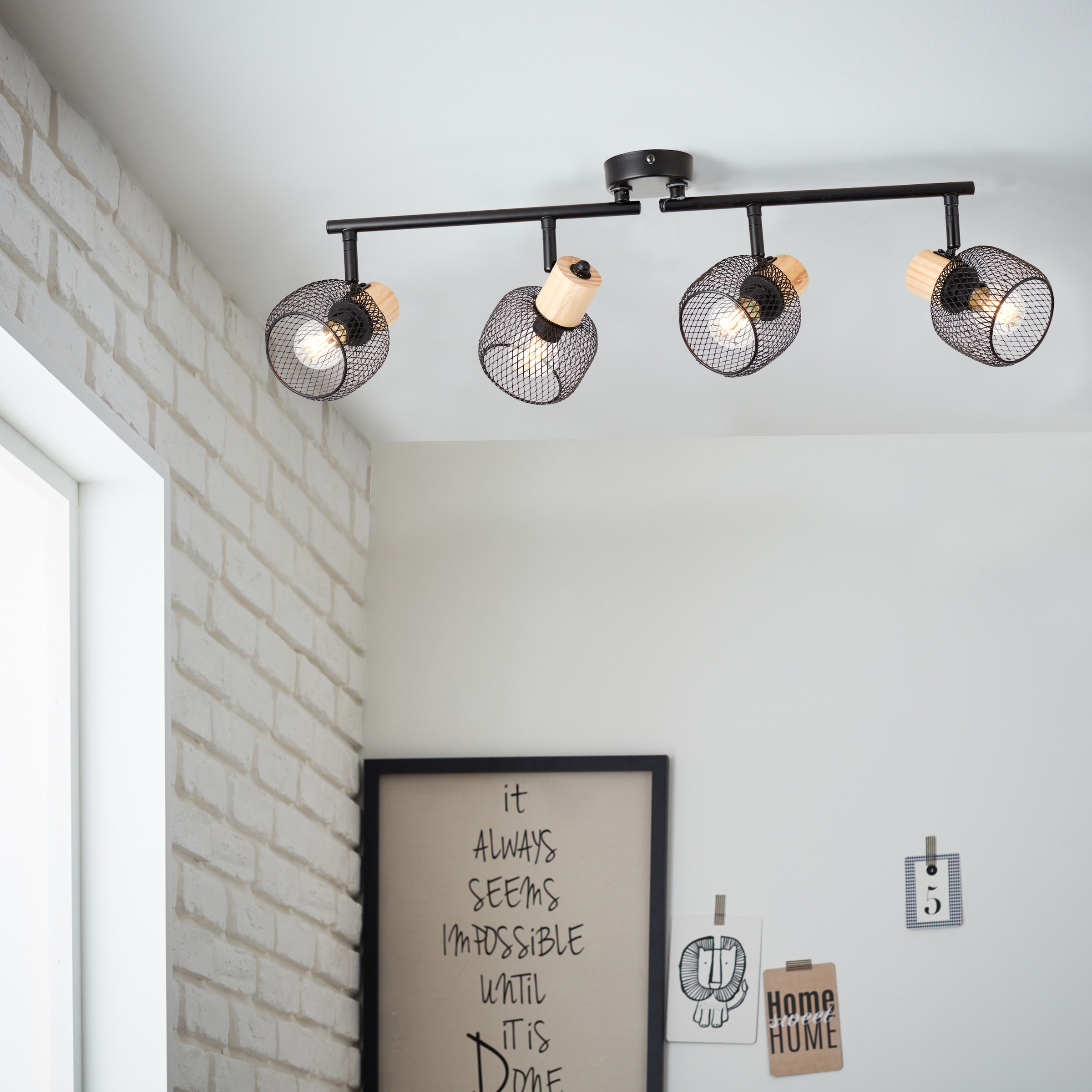 Brilliant Deckenstrahler »Giada«, 4 flammig, Leuchtmittel E14 | ohne Leuchtmittel, Strahlerrohr 4flg, 74 cm, E14, schwenkbar, Metall/Holz, schwarz/braun