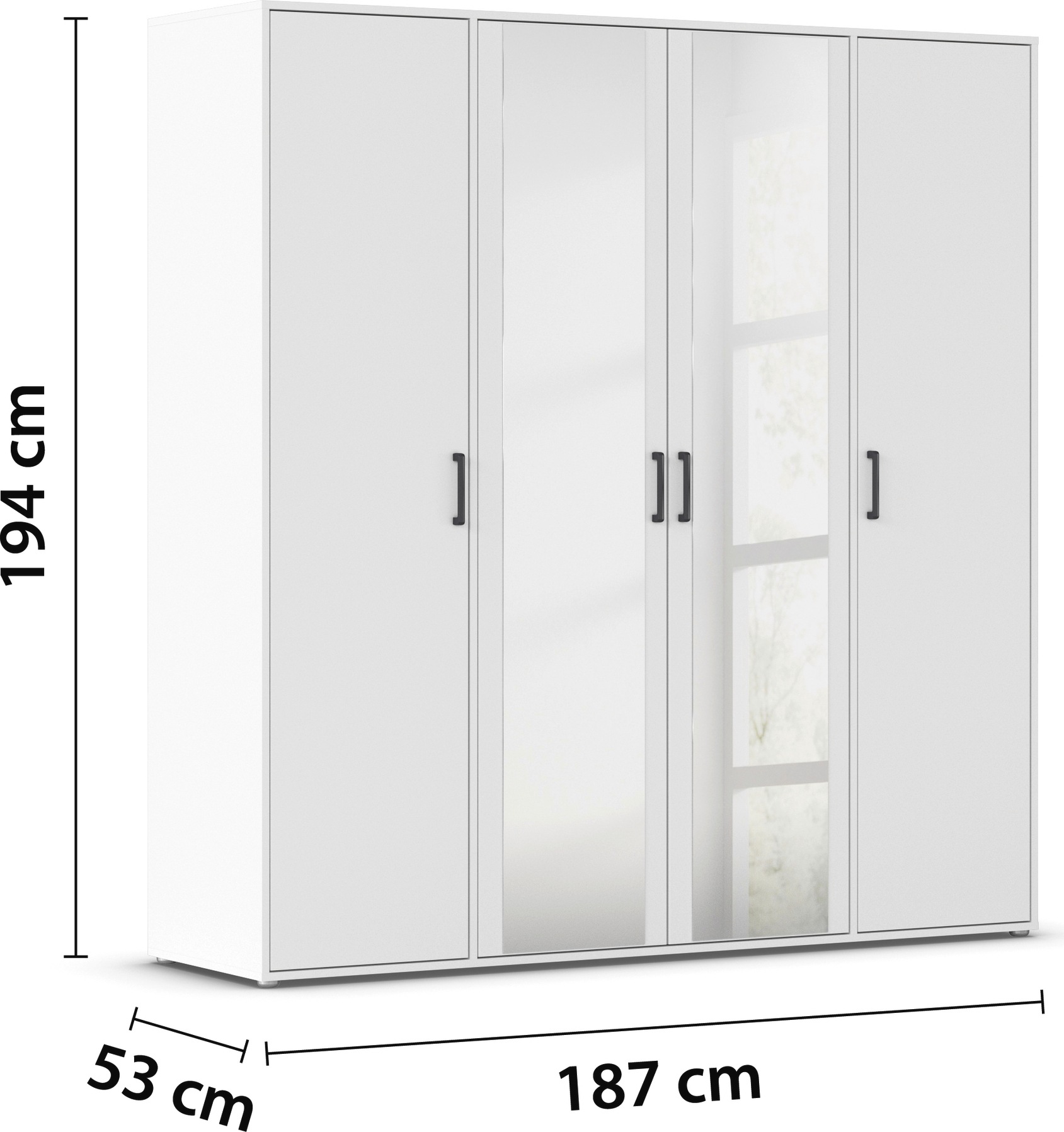 rauch Drehtürenschrank »Kleiderschrank Schrank Garderobe Wäscheschrank VOYAGER«, (in 3 verschiedenen Ausstattungen BASIC/CLASSIC/PREMIUM), mit modernen Griffen in Graumetallic und Spiegel