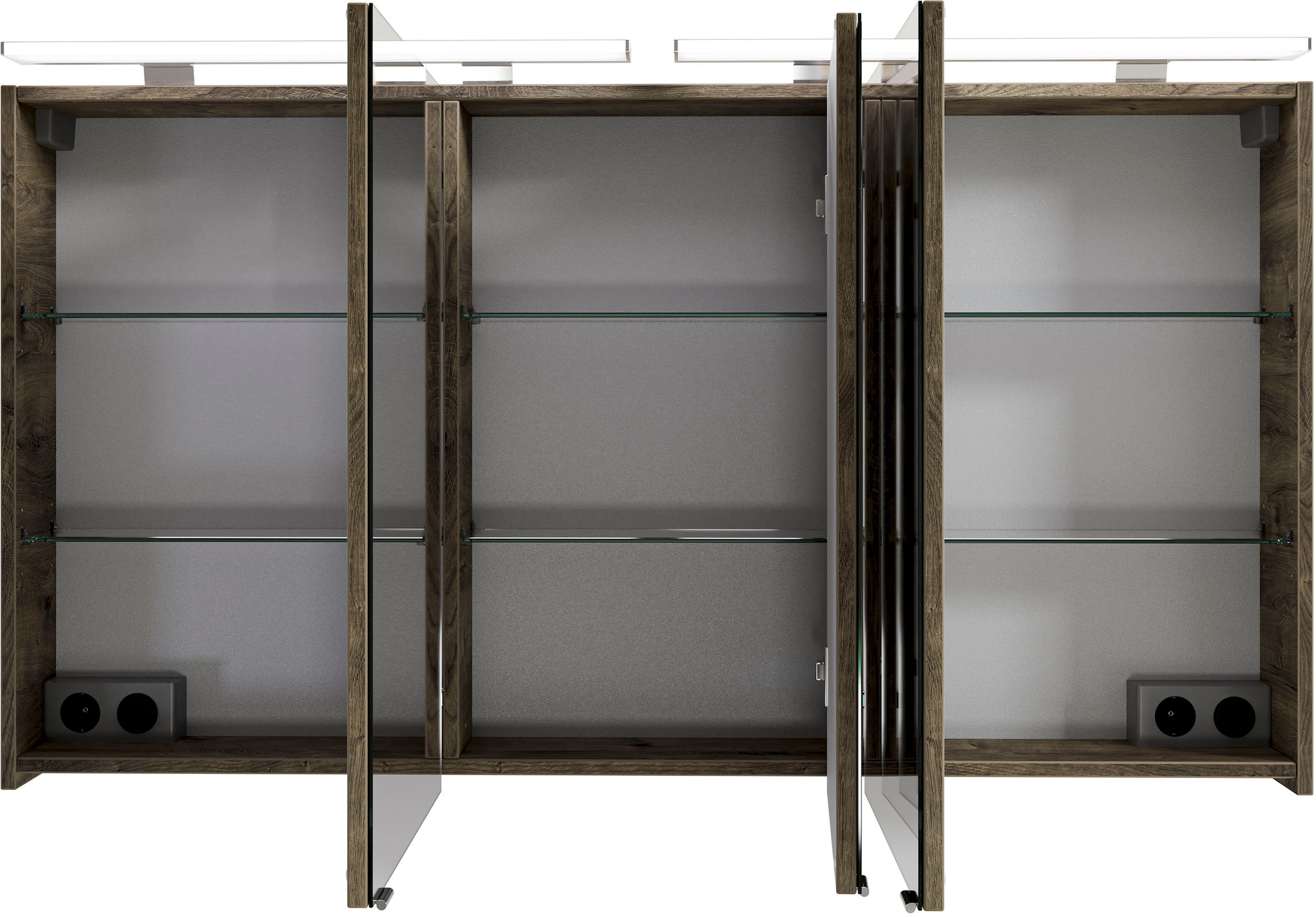 Saphir Badmöbel-Set »Serie 6025 2-teilig Mineralmarmor-Waschtisch mit LED-Spiegelschrank«, (2 St.), Waschplatz 132cm breit, 4 Schubladen, 2 Spiegel-Türen, inkl Türdämpfer