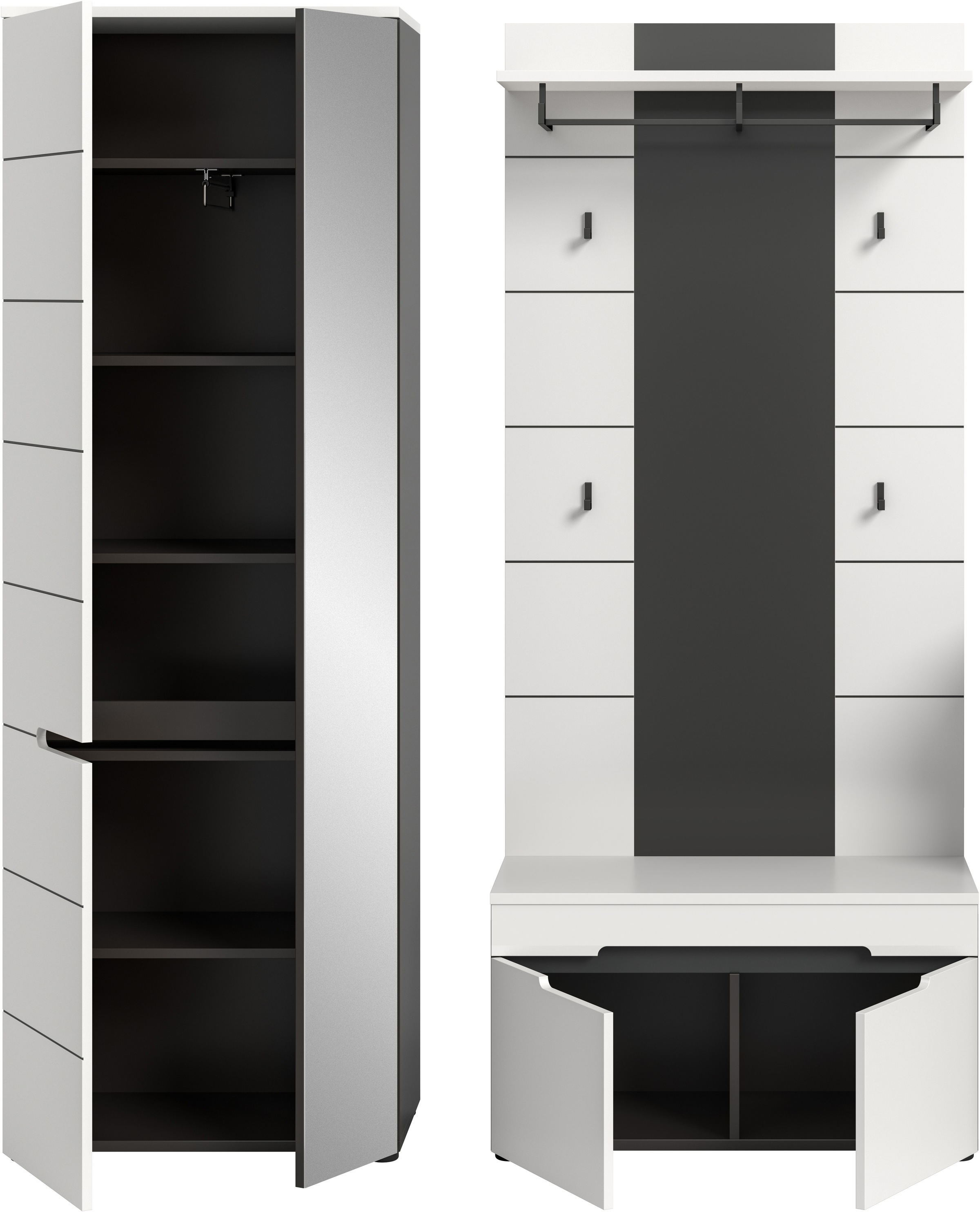 INOSIGN Garderoben-Set, (Set, 3 St., bestehend aus: Garderobenschrank, Sitzbank und Paneel), Garderobenkombination, Kombination, Set, Flurgarderobe, Diele