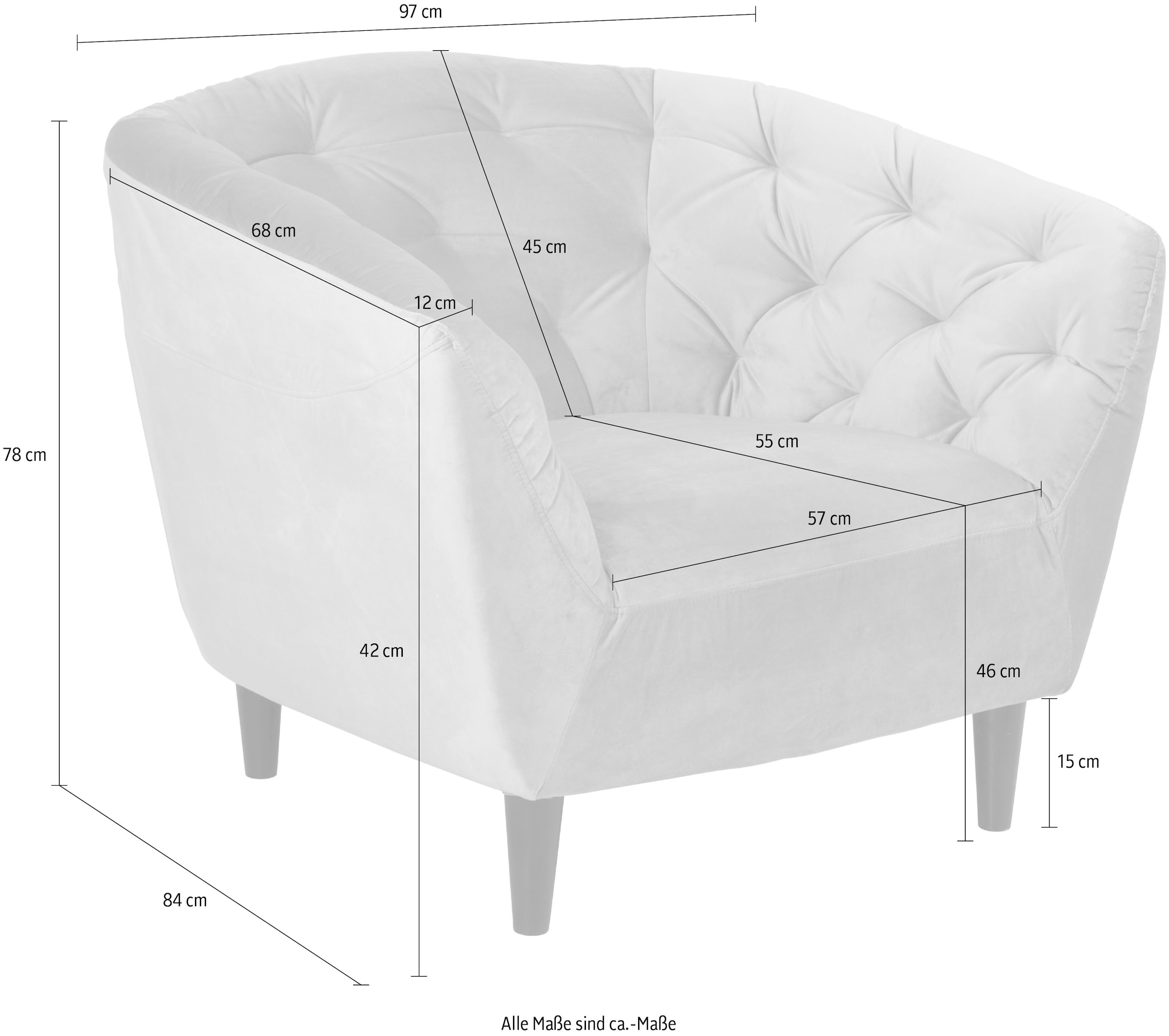 ACTONA GROUP Loungesessel »Ria Armlehnstuhl, Polstersessel, Einzelsofa, Relaxsessel,«, 1-Sitzer, Samtstoff, Massivholz-Beine, Taschenfederkern, Tufting