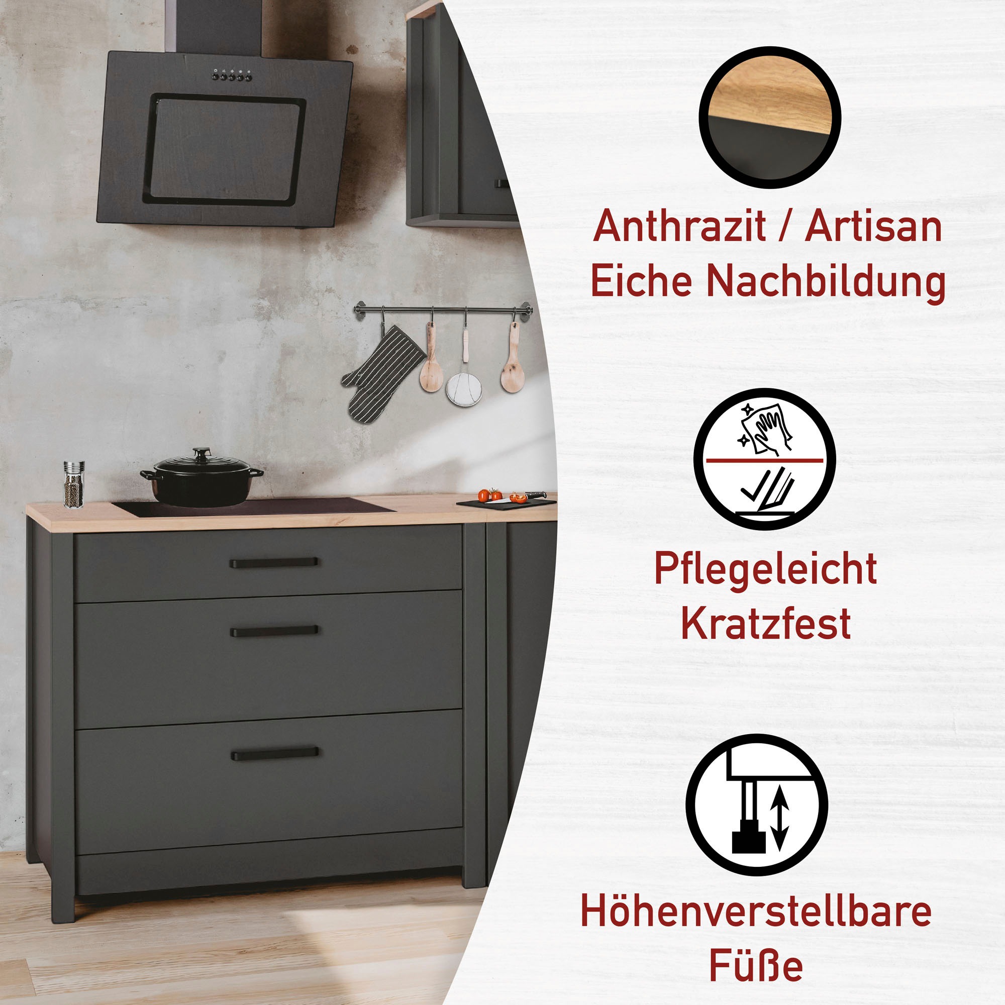 Inter Link Küchenzeile »Veneto« Ohne E-Geräte, für Spüle/Spülmaschine, Kochfeld, B: 230 cm