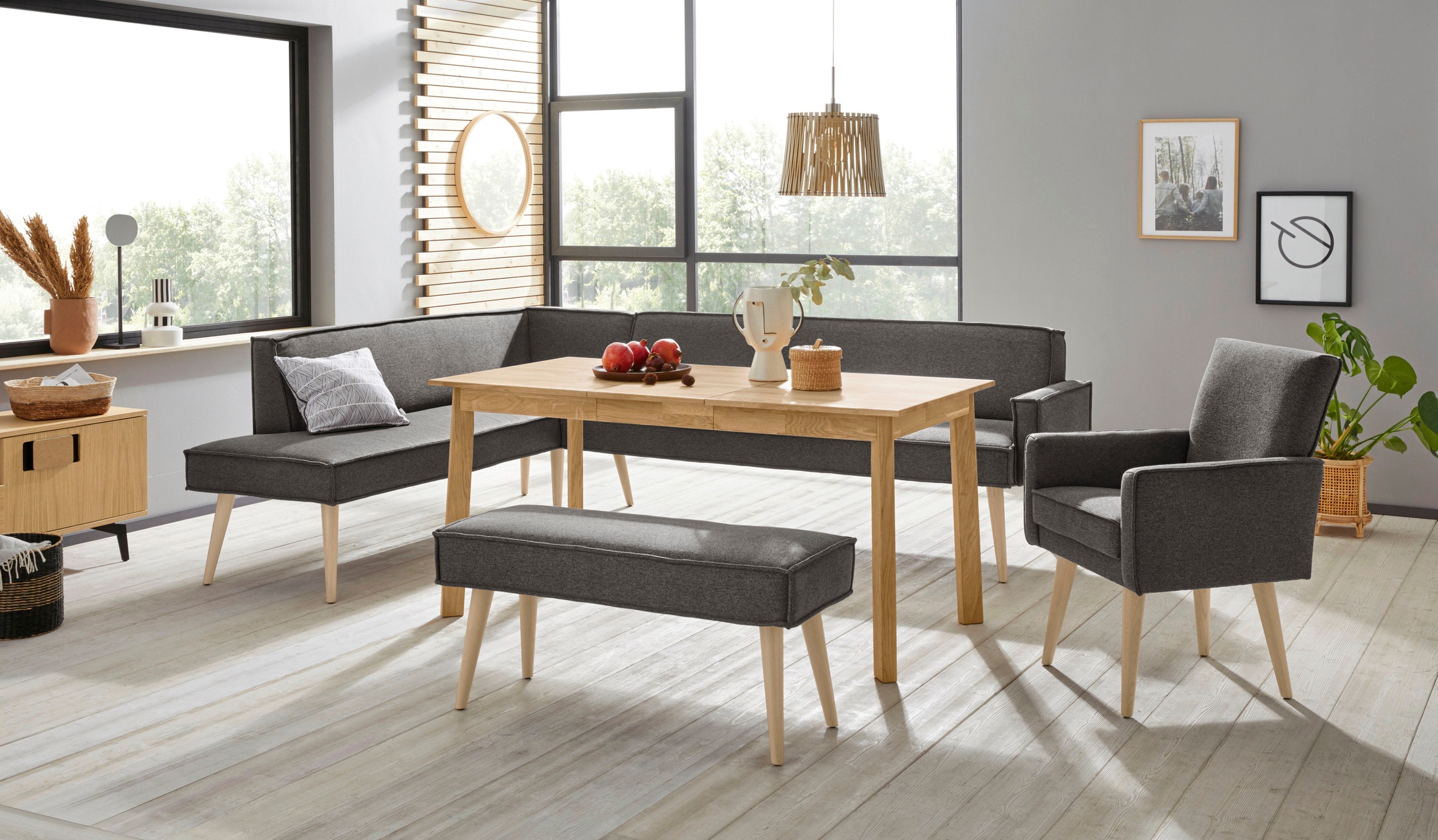 exxpo - sofa fashion Eckbank »Lungo, moderne Kedernaht, bequem und elegant, hoher Holzfuß«, hochwertige Detailverarbeitung, frei im Raum stellbar