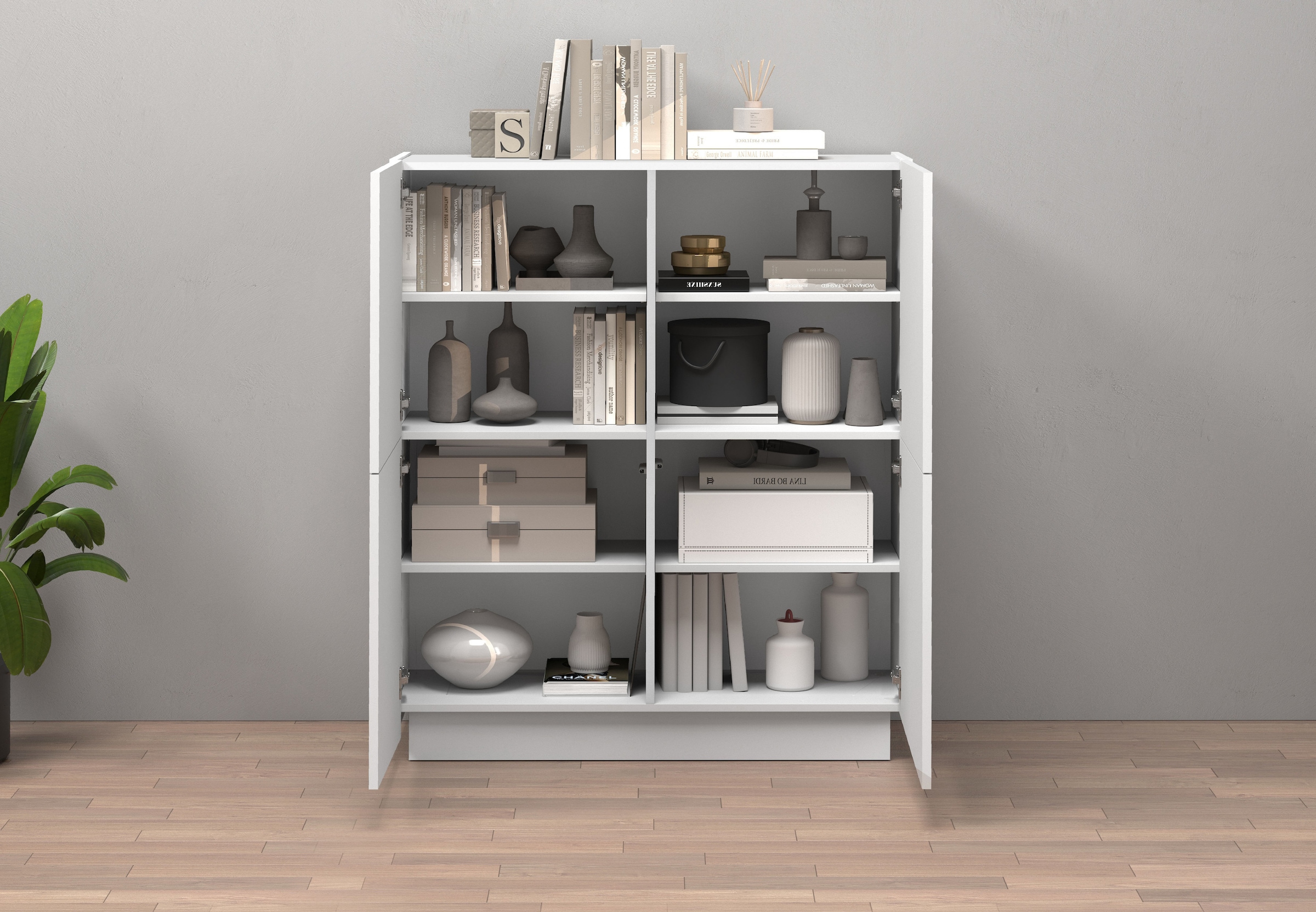 INOSIGN Highboard »VELA, Highboard, Höhe 120 cm,Design mit schrägen Türen«, (1 St.), Made in Italy, Maße-B/T/H: 100x35x120,hohes Sideboard,Anrichte,Kommode