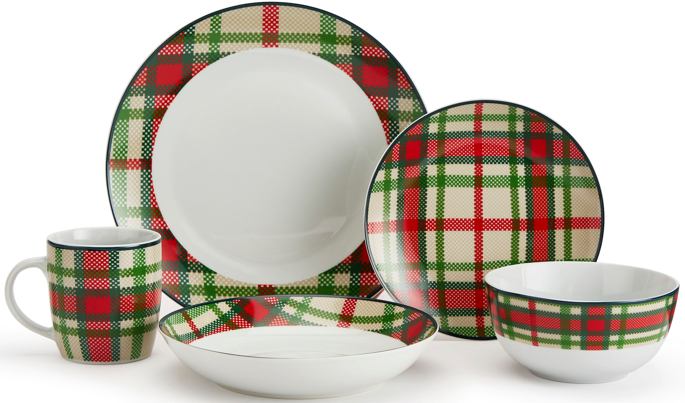 Retsch Arzberg Kombiservice »Highland Green«, (Set, 24 tlg.), traditionelles Schotten-Karo in frischen Farben