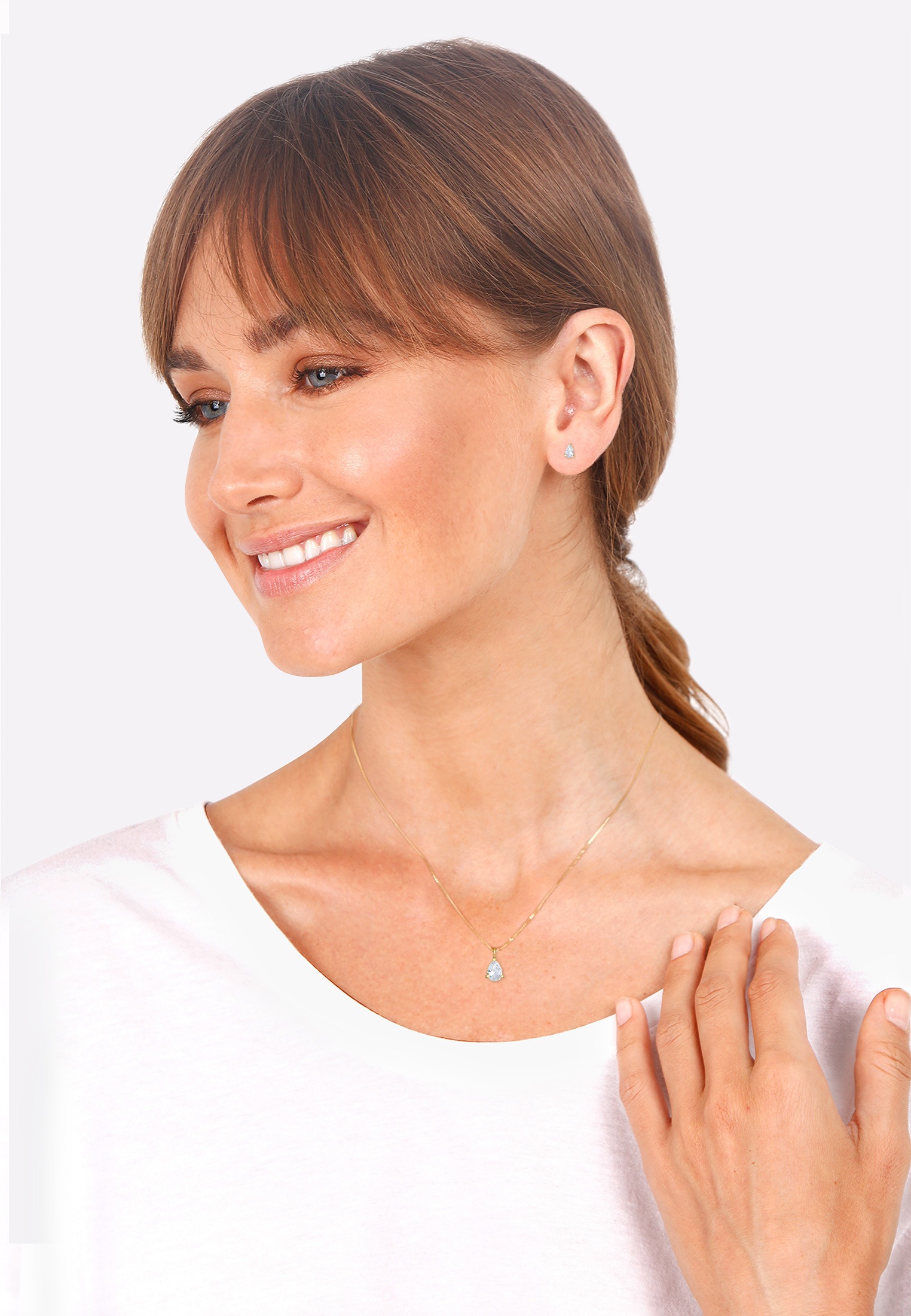 Elli Schmuckset »Kette Ohrstecker Tropfen Zirkonia Set 925 Silber«
