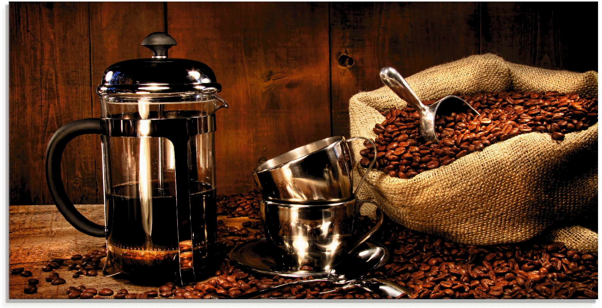 Artland Glasbild "Sack Kaffeebohnen mit Presse", Getränke, (1 St.), in vers günstig online kaufen
