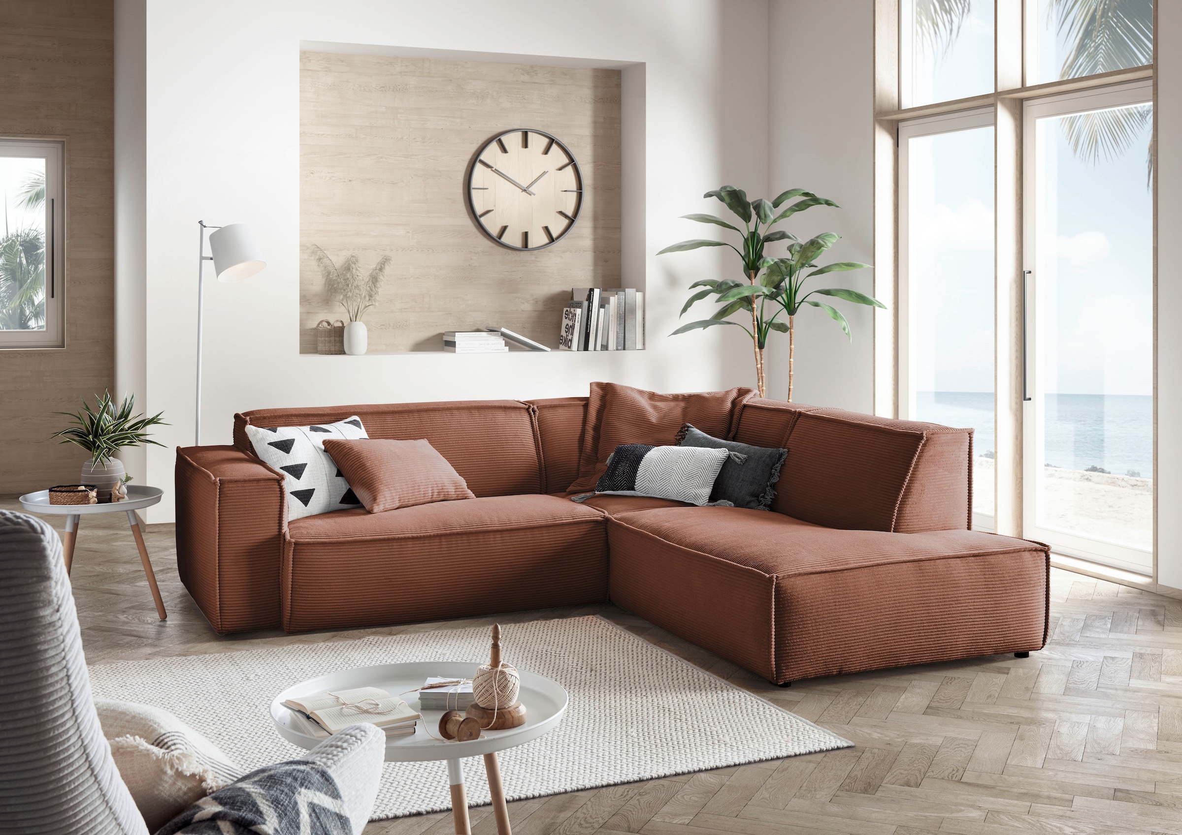 3C Candy Ecksofa "Matteo L-Form", mit auffälliger Kedernaht, Cord-Bezug, Lo günstig online kaufen