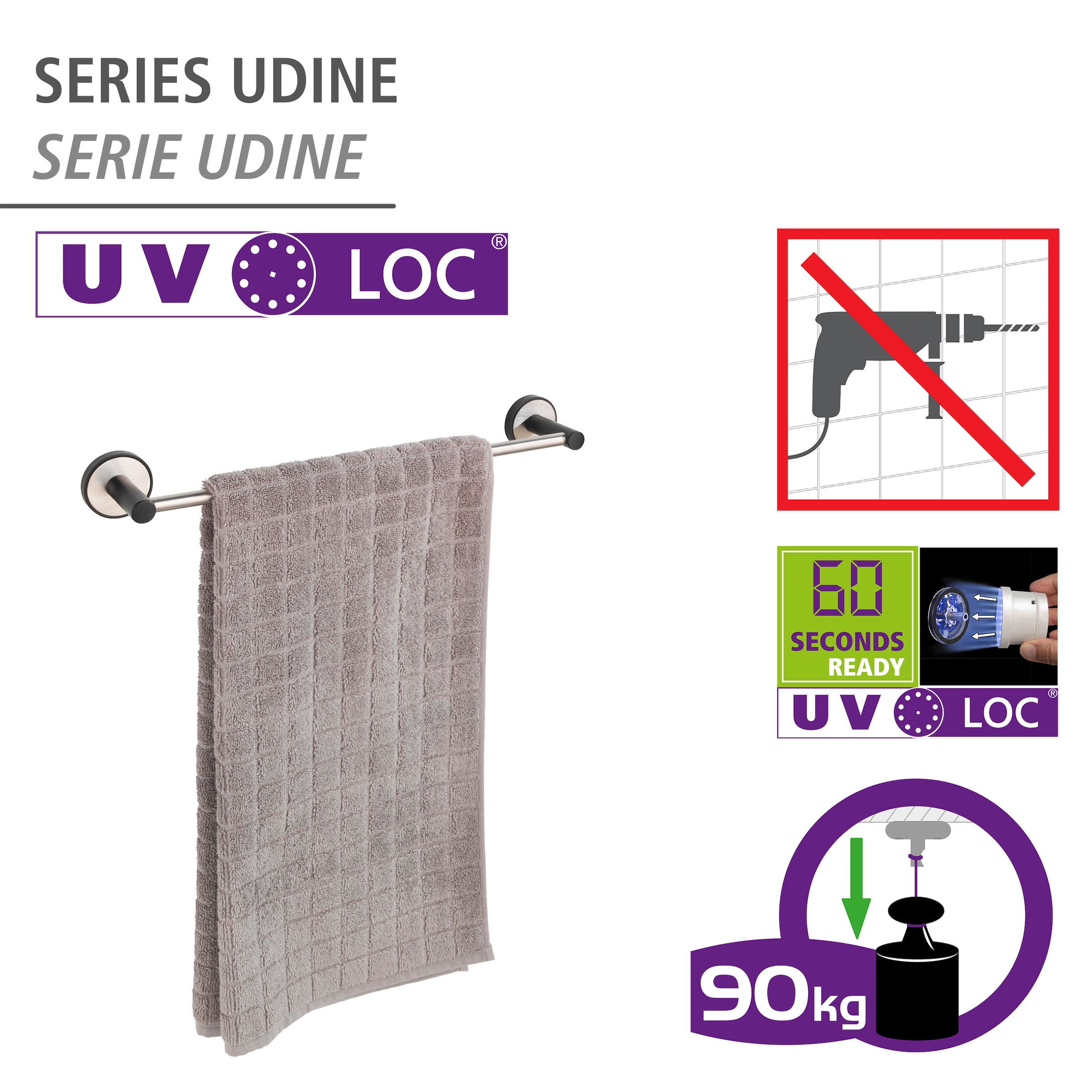 WENKO Handtuchstange »UV-Loc® Udine« befestigen ohne Bohren