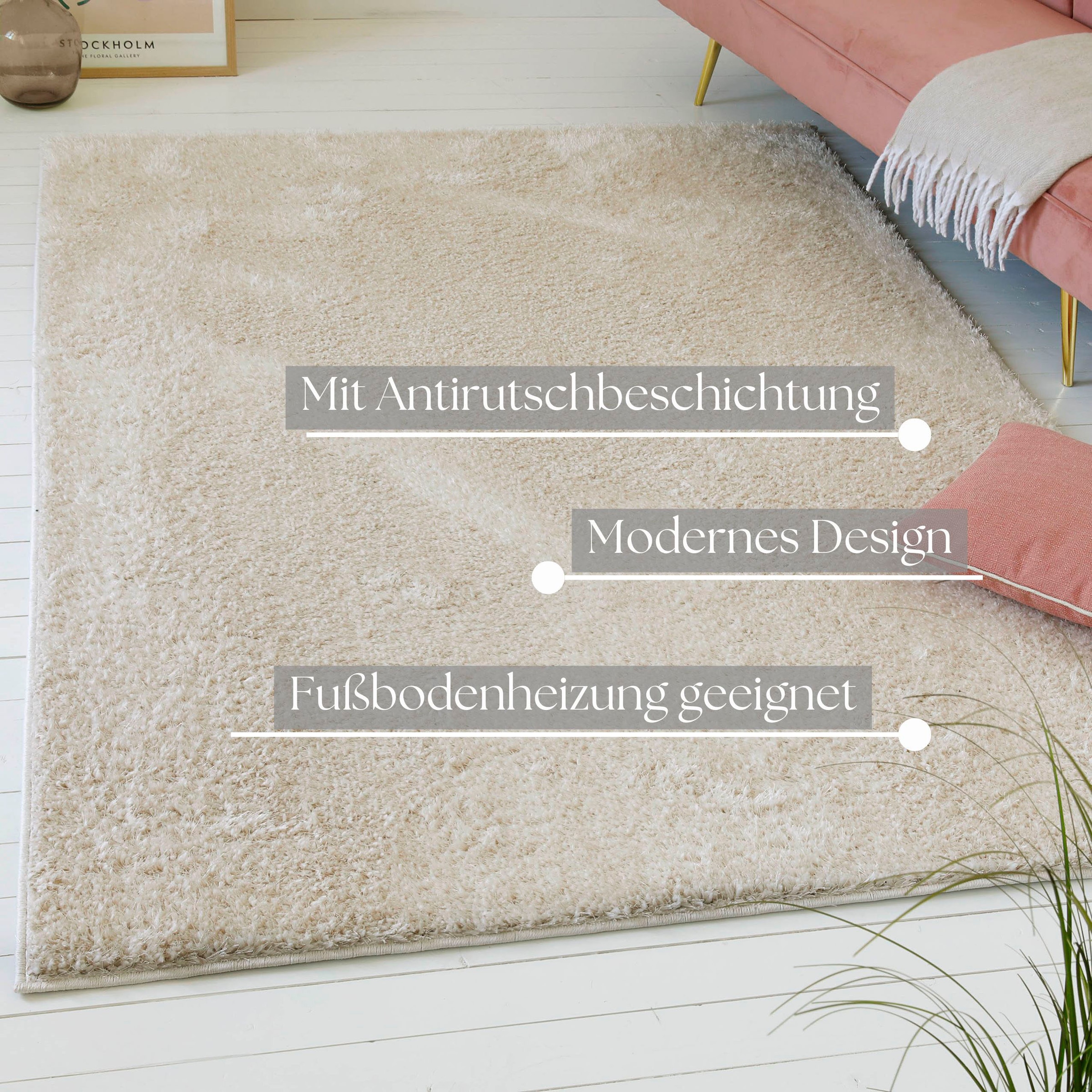 my home Hochflor-Teppich »Nickolas, auch als Läufer erhältlich«, rechteckig, 30 mm Höhe, Langflor, Shaggy, weicher Hochflor, uni farben, mit Glanz, Wohnzimmer