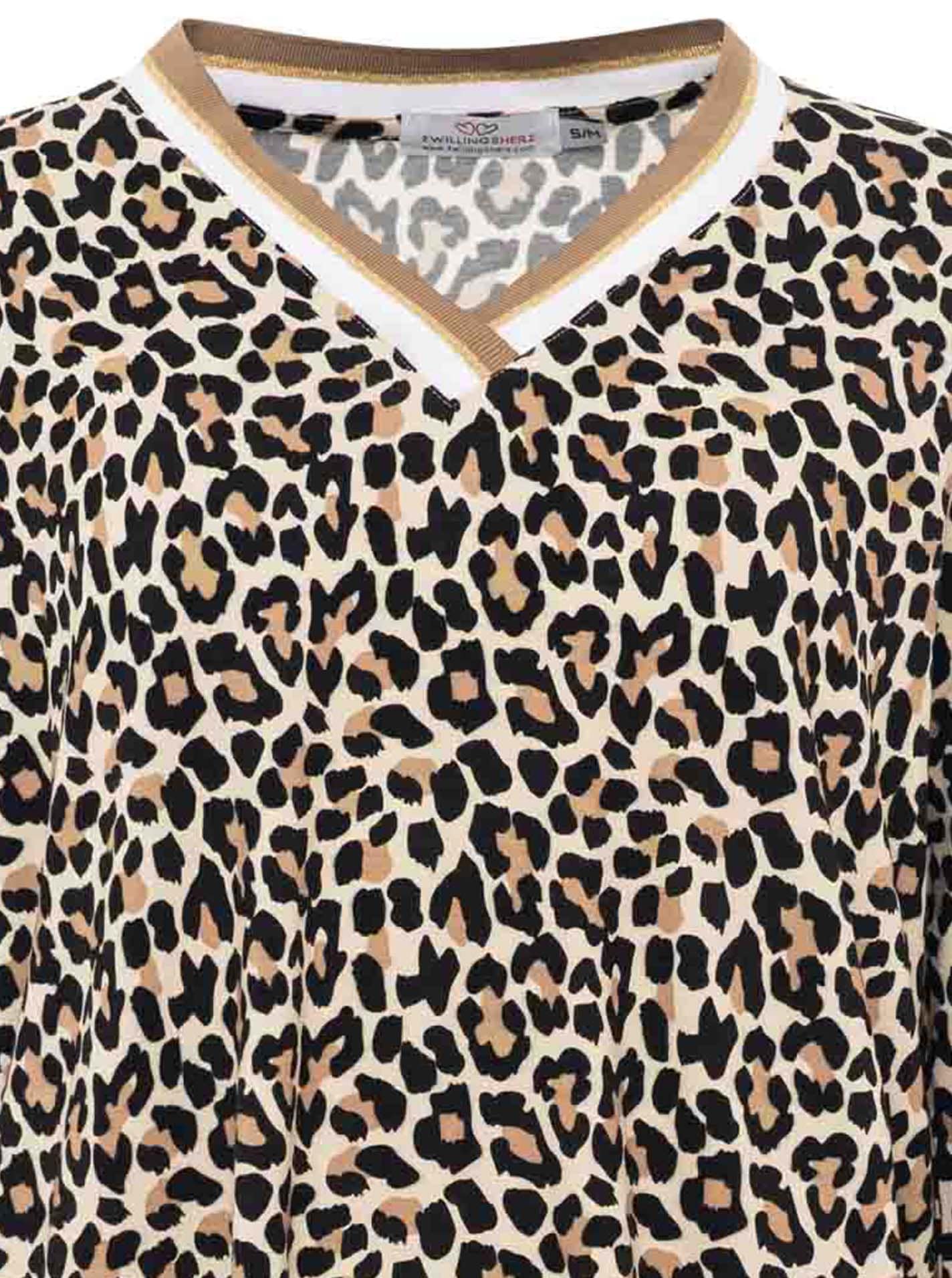 Zwillingsherz Blusenshirt »"Leo"« Leichtes Material, gestreifte Bündchen, Leomuster, V-Neck