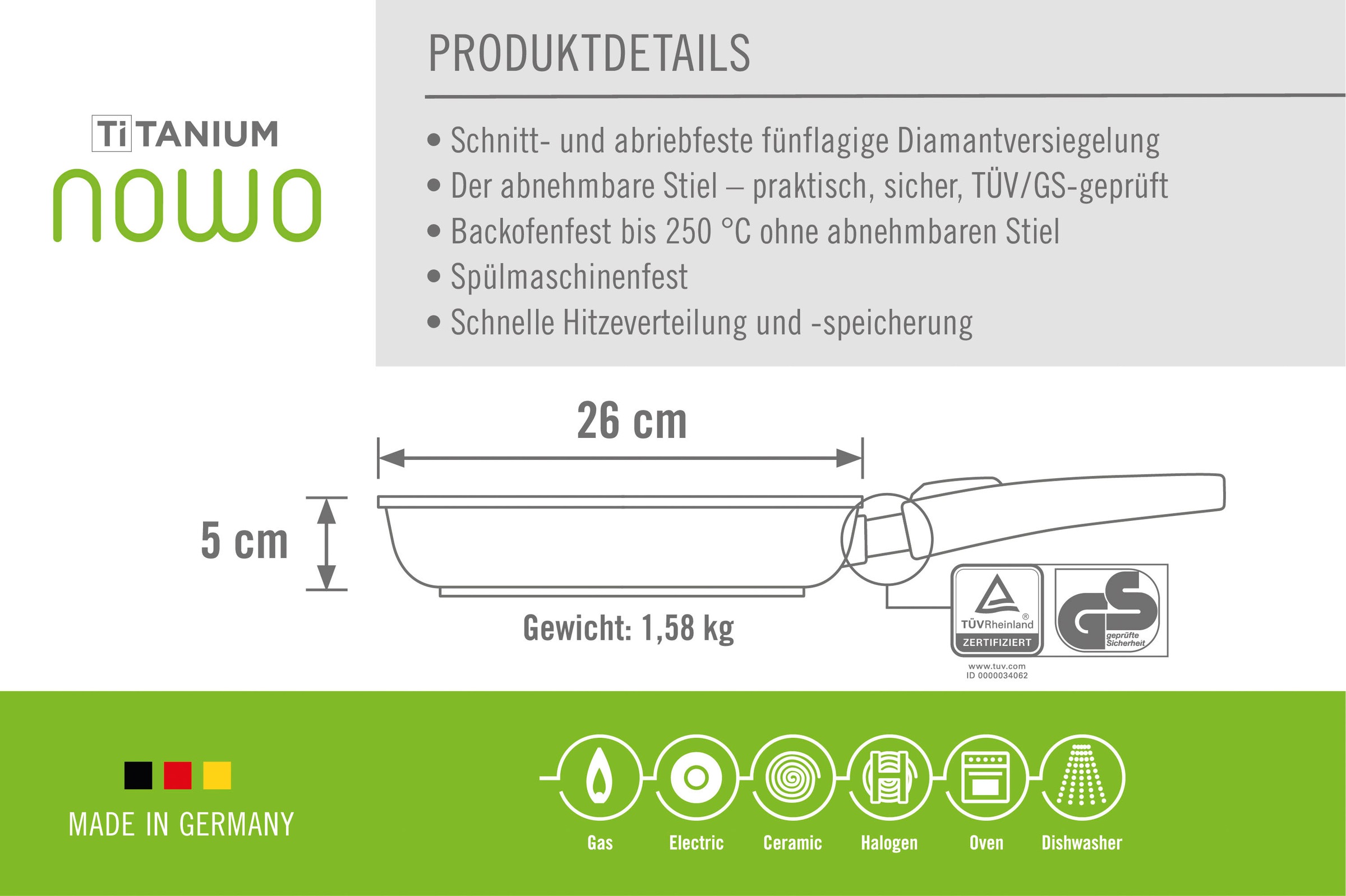 WOLL MADE IN GERMANY Bratpfanne »Nowo Titanium«, Aluminiumguss, (1 tlg.), nicht induktionsgeeignet, Made in Germany