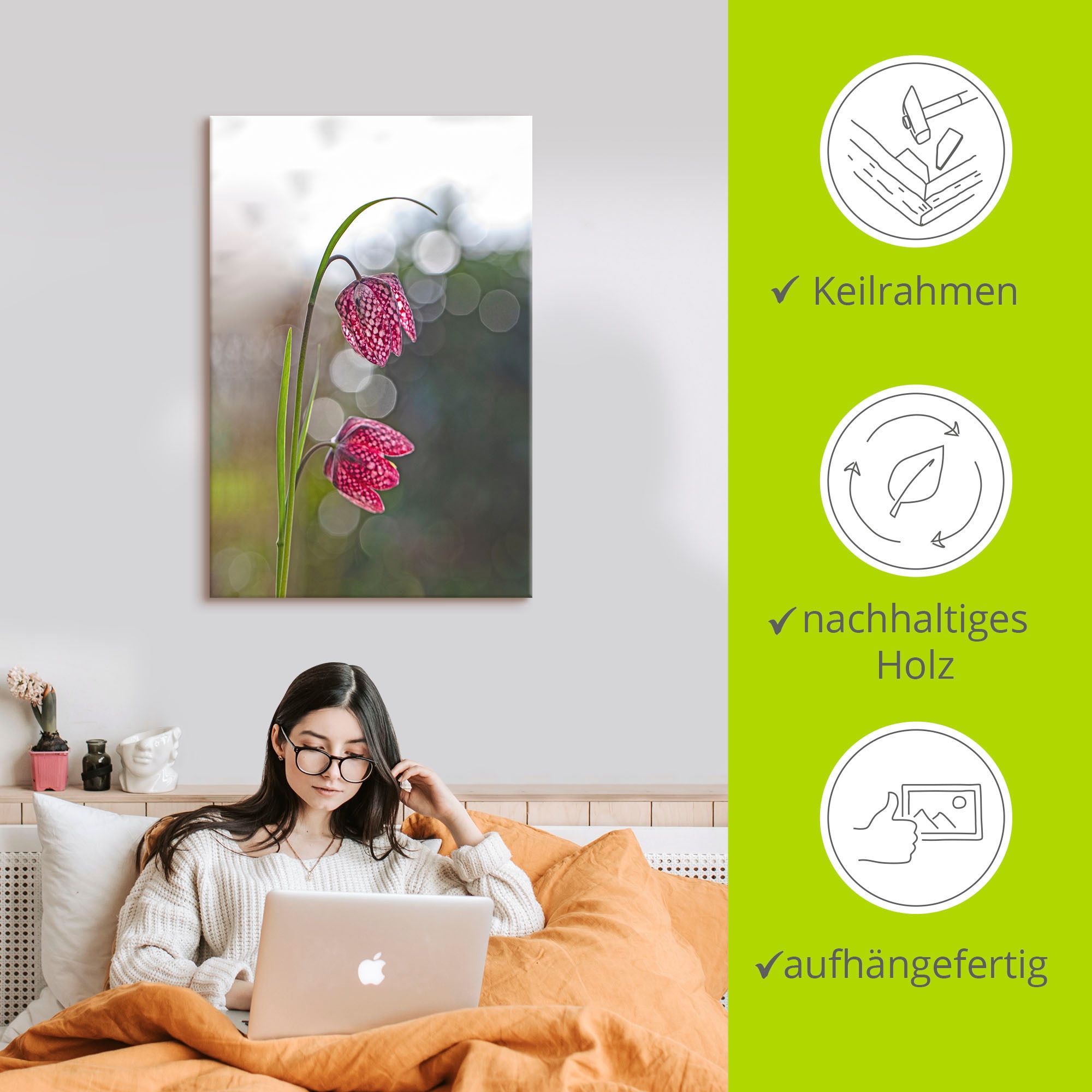 Artland Leinwandbild »Schachbrettblume« Blumenbilder 1 Stk. tlg. auf Holzrahmen gespannt