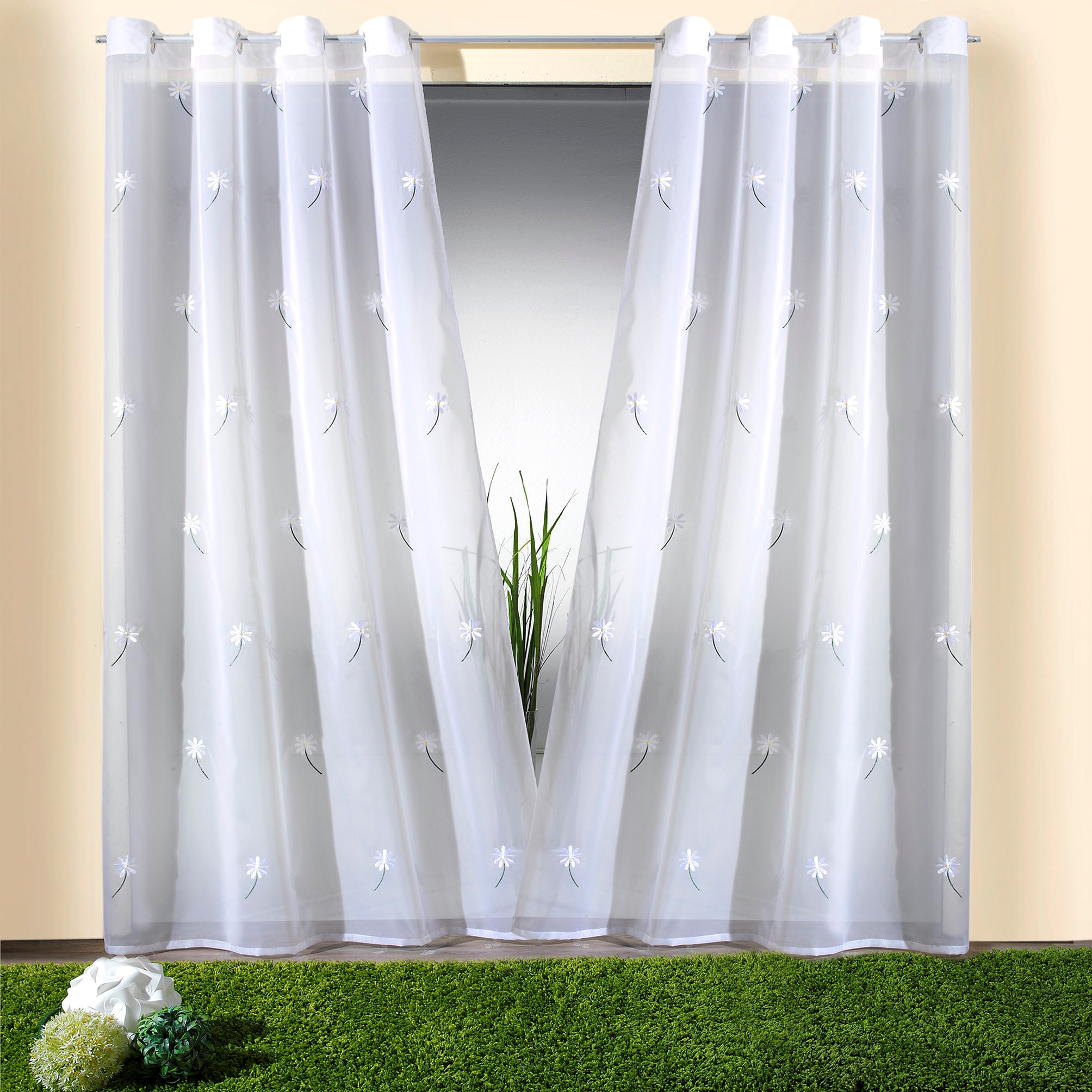 Weckbrodt Vorhang »Daisy«, (1 St.), Voile, halbtransparent, bestickt, Floral, geblümt, Gardine, Store