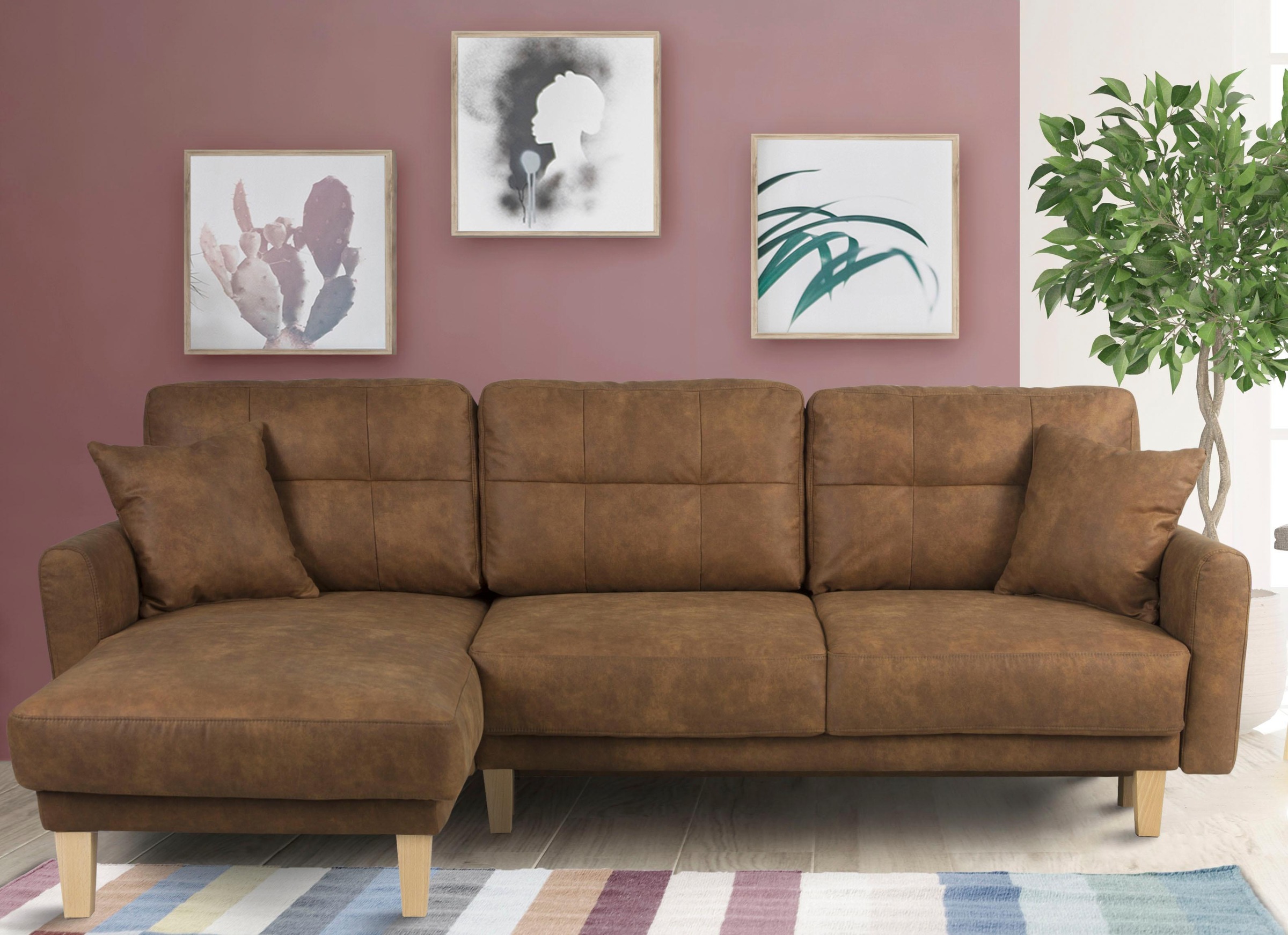 Home affaire Ecksofa »TRIPLO optionale Schlafsofa mit Bettkasten, Maße B/T/H: 234/164/89 cm«, L-Form wahlweise mit Bettfunktion - Liegefläche 132x210 cm