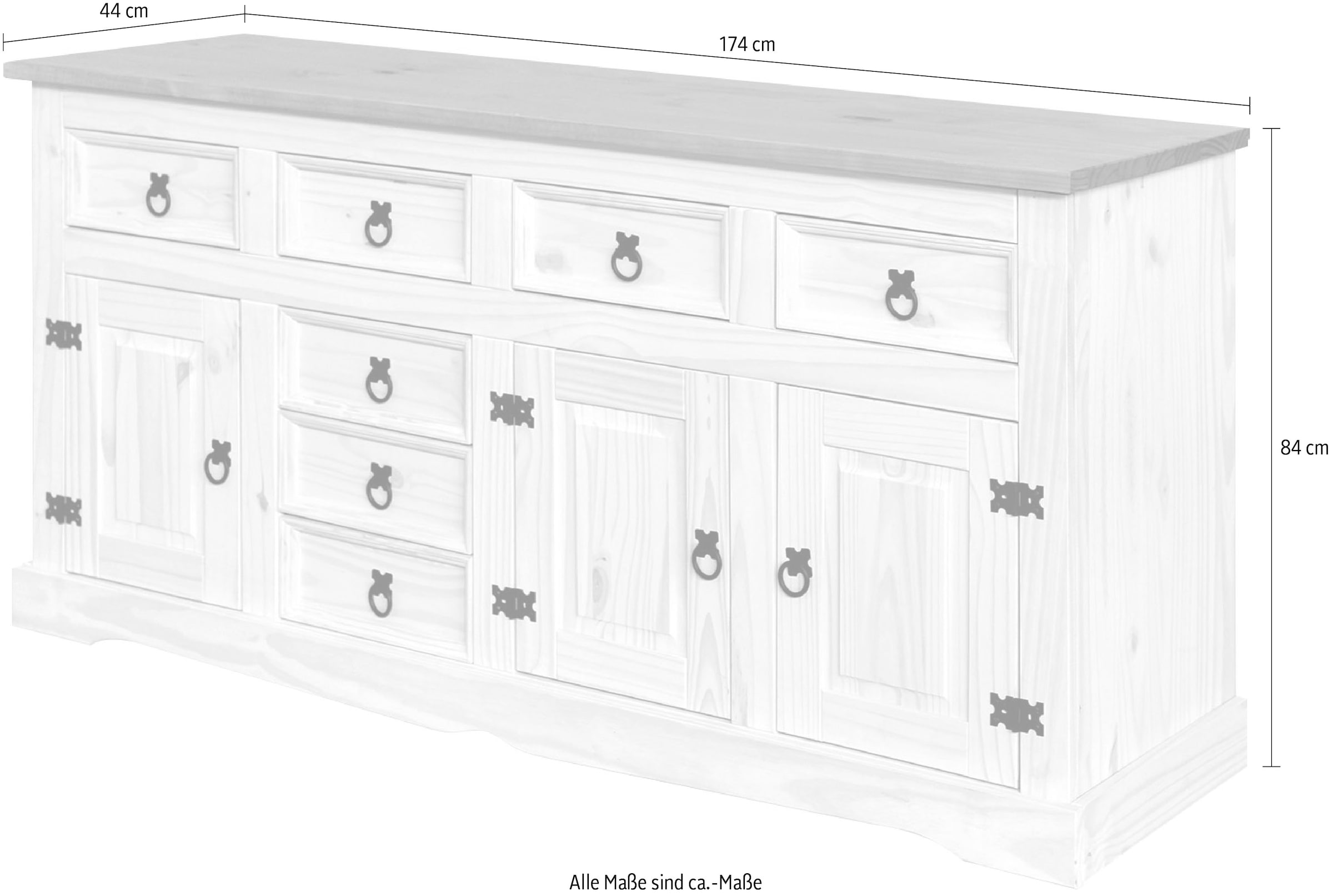 Home affaire Sideboard, Kommode, Ziergriffe und Scharniere aus Metall