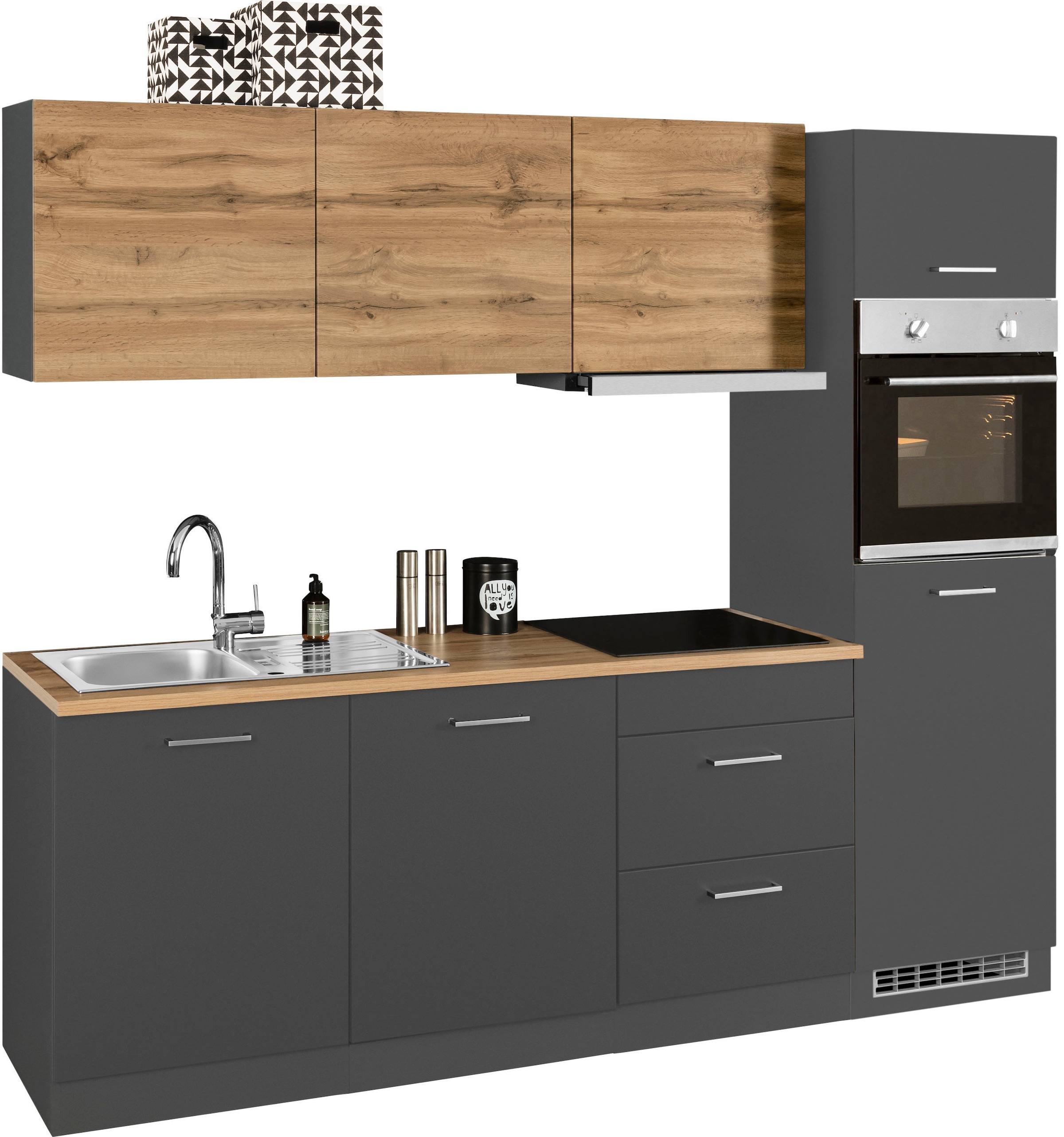 KOCHSTATION Küchenzeile »KS-Kehl«, mit E-Geräten, Breite 240 cm, inkl. Kühlschrank