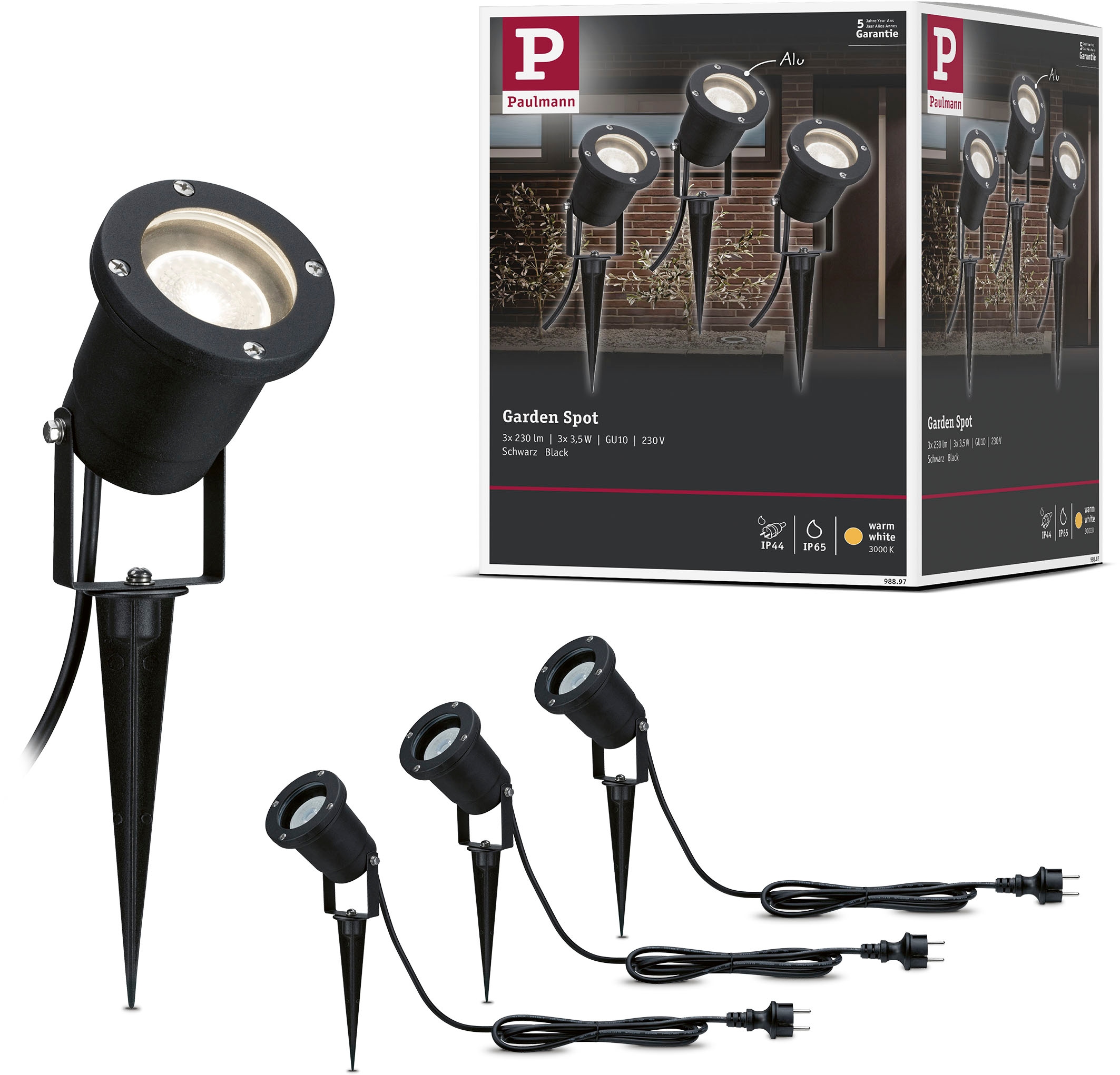 Paulmann LED Gartenstrahler »Outdoor 230V Spotlight IP65 GU10 3x3,5W 230V 3000K Schwarz Aluminium«, 3 flammig, Leuchtmittel GU10 | LED fest integriert, GU10, IP65