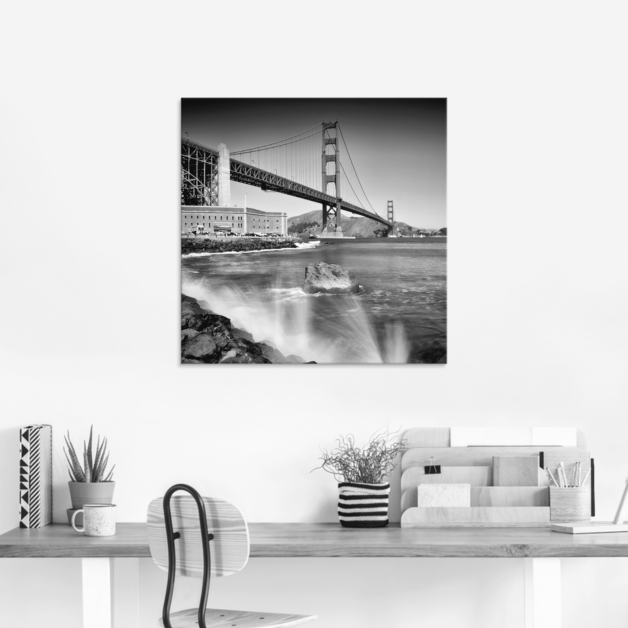 Artland Glasbild »Golden Gate Bridge mit Brandung«, Amerika, (1 St.), in verschiedenen Größen