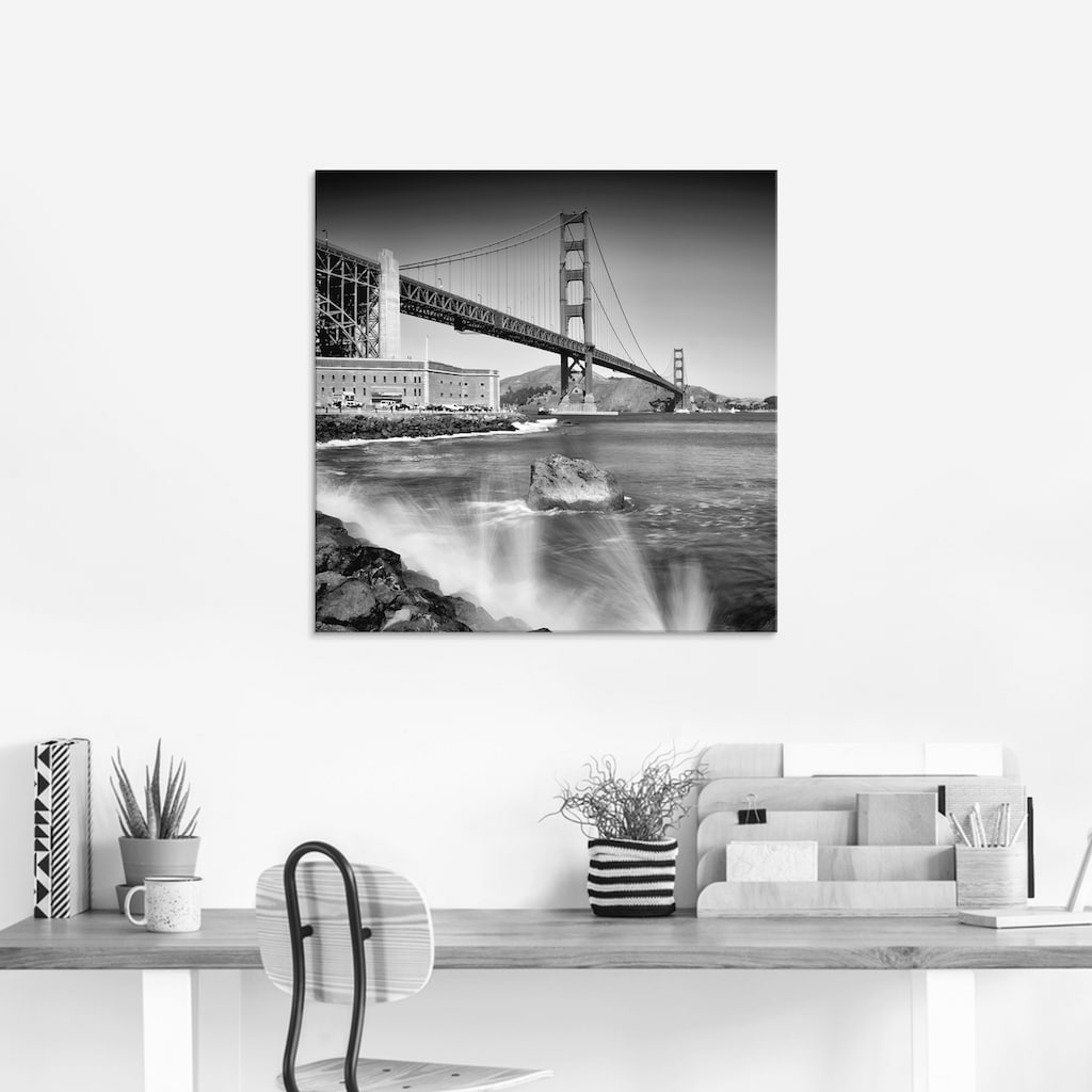 Artland Glasbild »Golden Gate Bridge mit Brandung«, Amerika, (1 St.)